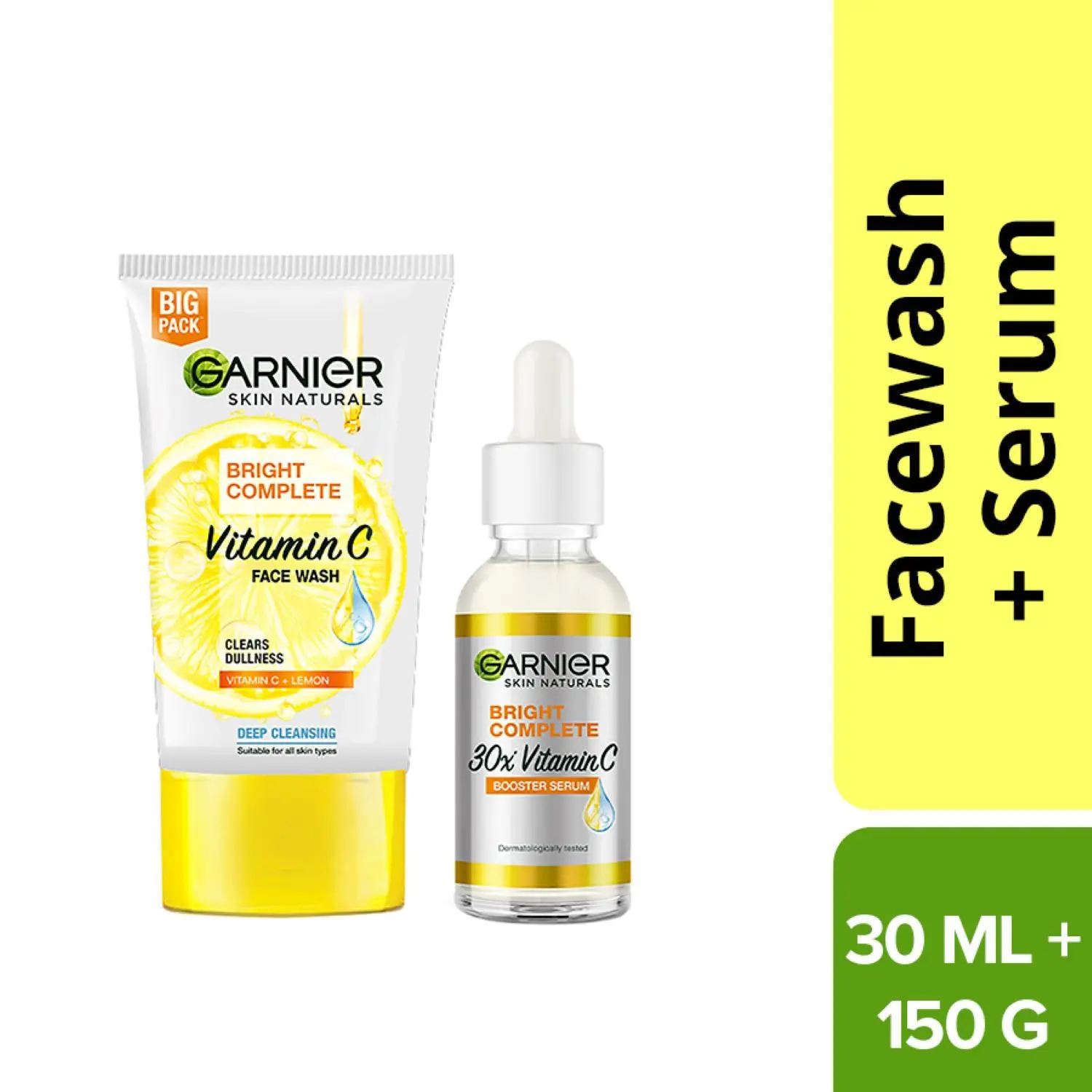 Garnier Bright Complete (Vitamin C Serum, 30ml + Bright Complete Facewash, 150g) - Combo Pack