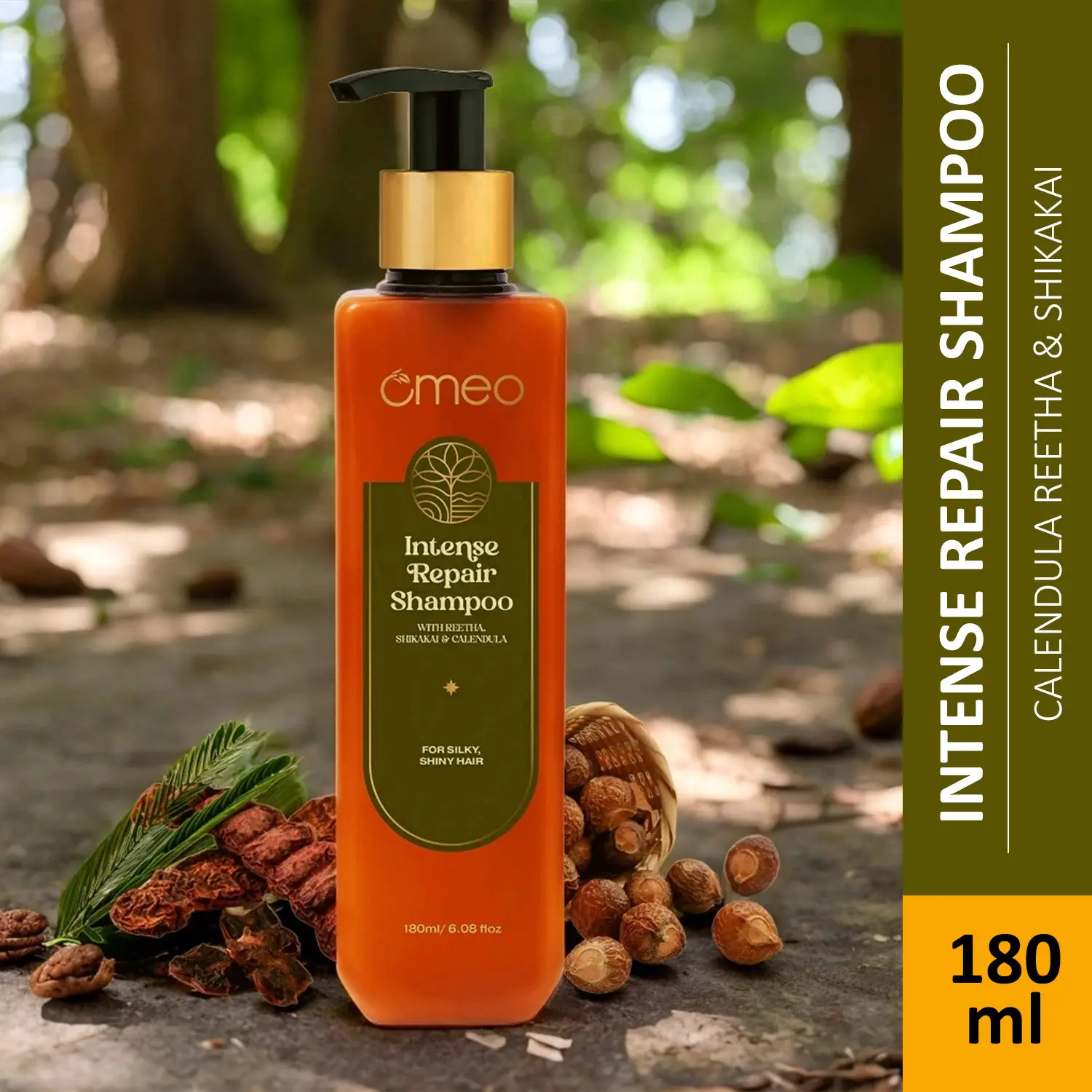 Omeo Intense Repair Shampoo With Benefits from Natural Ingredients of Reetha, Shikakai, Calendula and Thuja | Cleansing and Nourishing on Hair For Men & Women 180 ml