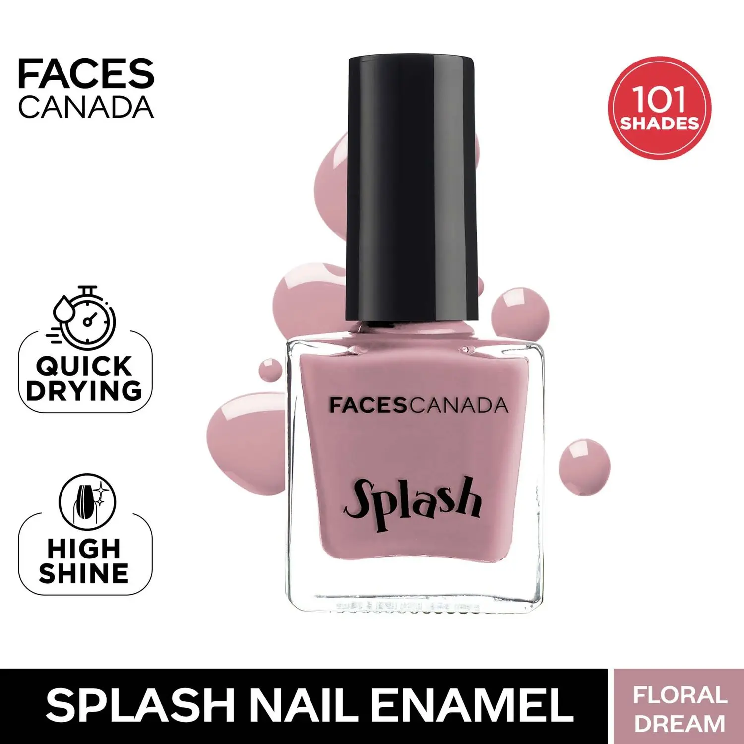 Faces Canada Splash Nail Enamel | Fast Dry | High Shine | Long Lasting | No Chip Formula | No Harmful Chemicals | Shade - Floral Dream 9ml