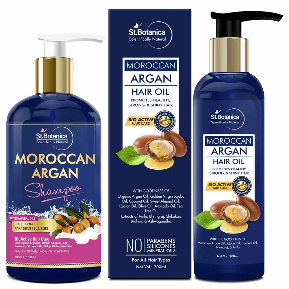 St.Botanica Hair Shampoo 300ml & Hair Oil 200ml,  2 Piece(s)/Pack  Moroccan Argan