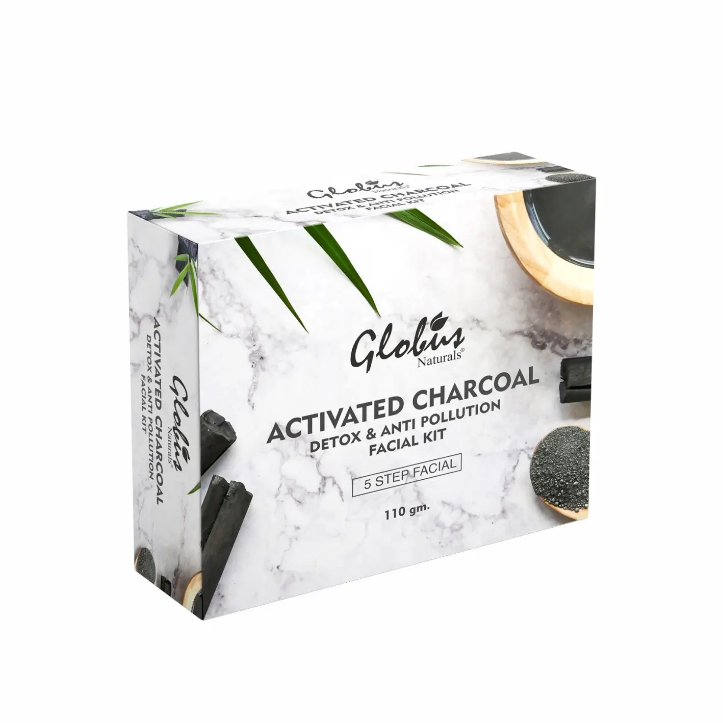 Globus Naturals Charcoal Facial Kit For Skin Exfoliation & Refreshed Glowing Skin | 5 Step Detoxifying & Anti Acne Kit |Paraben Free | Salon Grade| For All Skin Types (110 g)