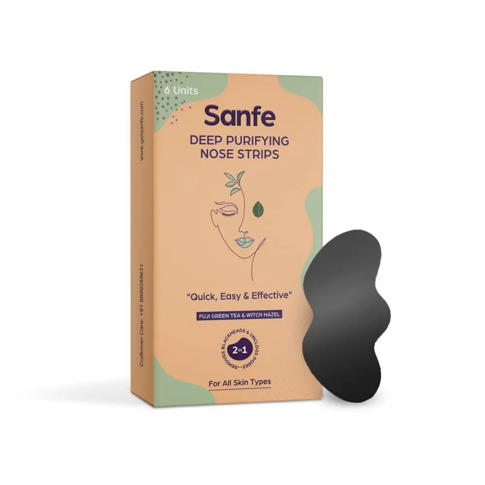 Sanfe Deep Purifying Nose Strips for Women - Pack of 6 with Fuji Green Tea & Witch Hazel extracts | Removes Whiteheads | Blackheads and cleanses pores | Use on Nose