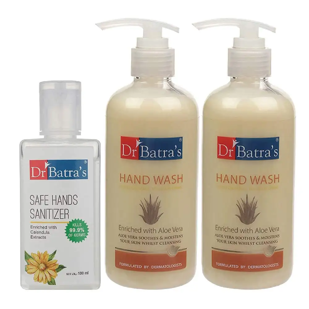 Dr Batra's 2 Hand Wash & 1 Safe Hand Sanitizer Combo,  Enriched with Calendula Extracts  3 Piece(s)/Pack  Kills 99.9% of Germs