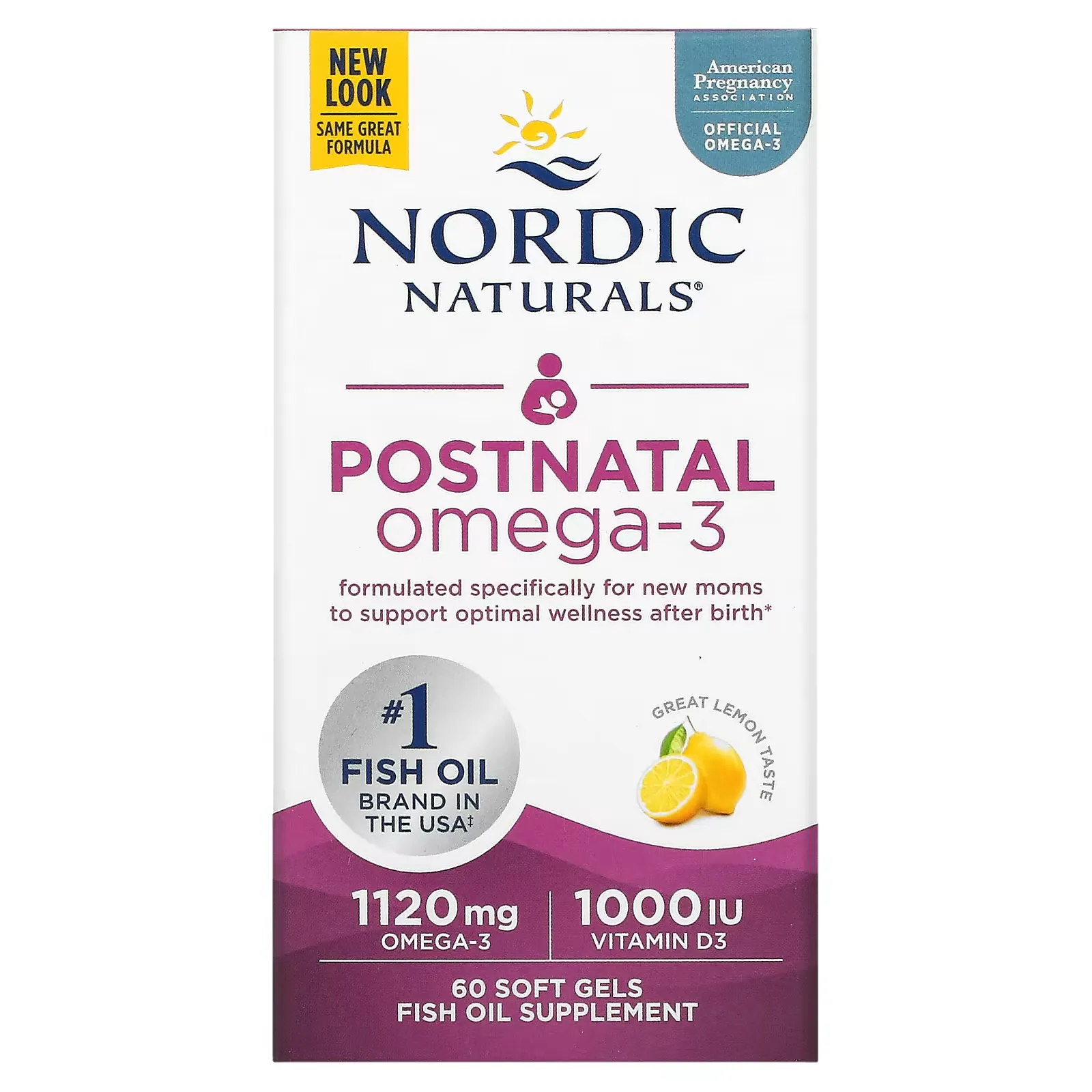 Postnatal Omega-3, Lemon, 560 mg, 60 Soft Gels