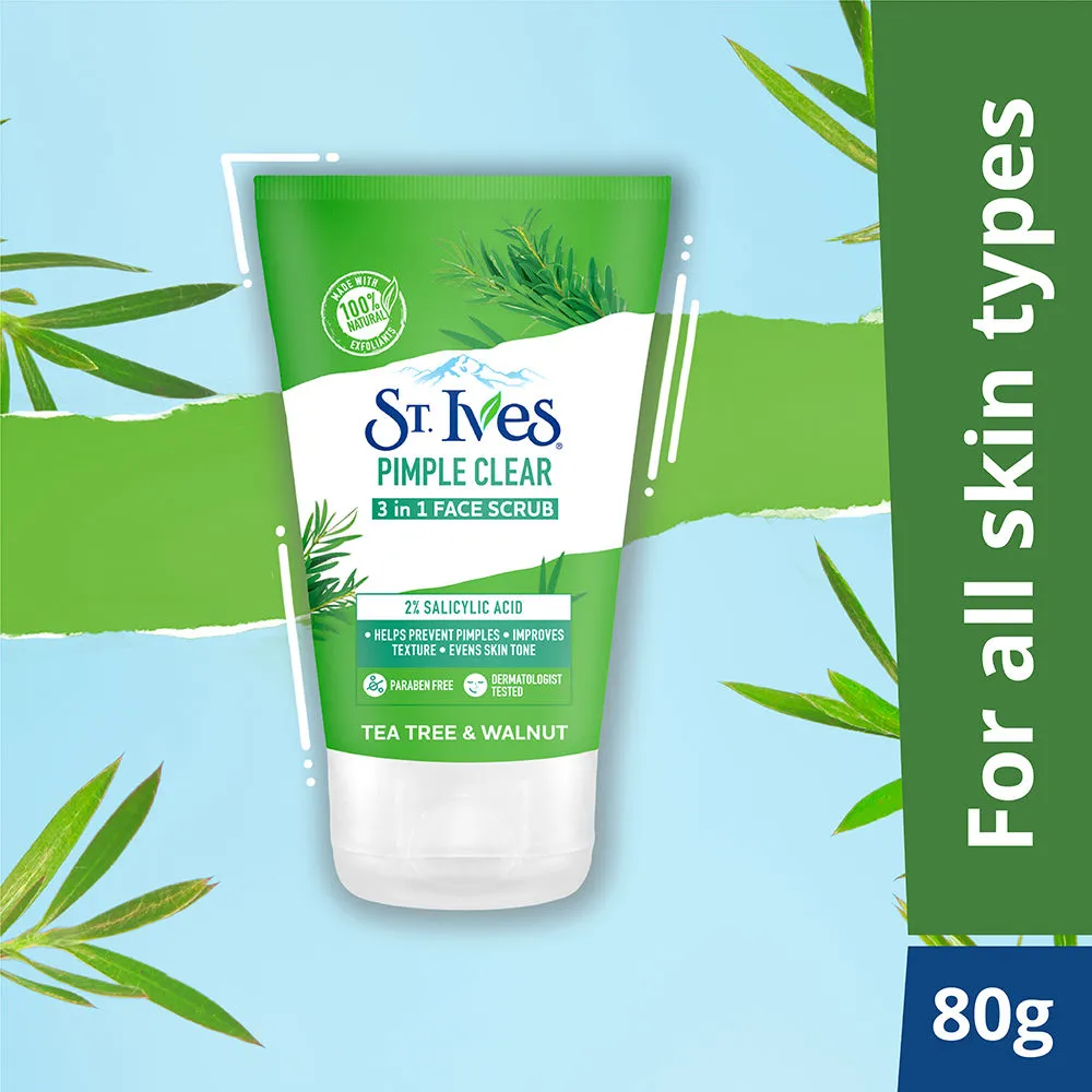 St. Ives Tea Tree & Walnut Pimple Clear 3 in 1 Face Scrub with 100% Natural Exfoliants