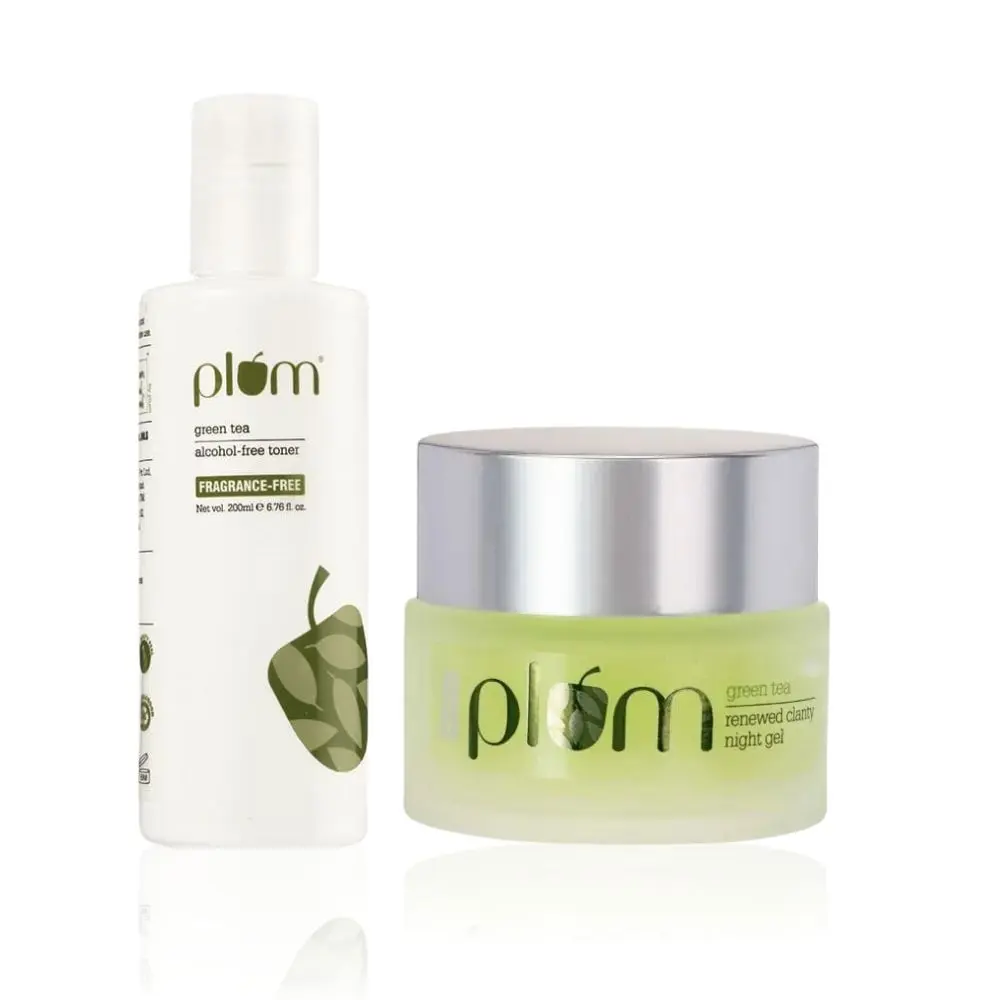 Plum Green Tea Alcohol-Free Toner (200 ml) & Green Tea Clarity Night Gel (50 ml) Combo