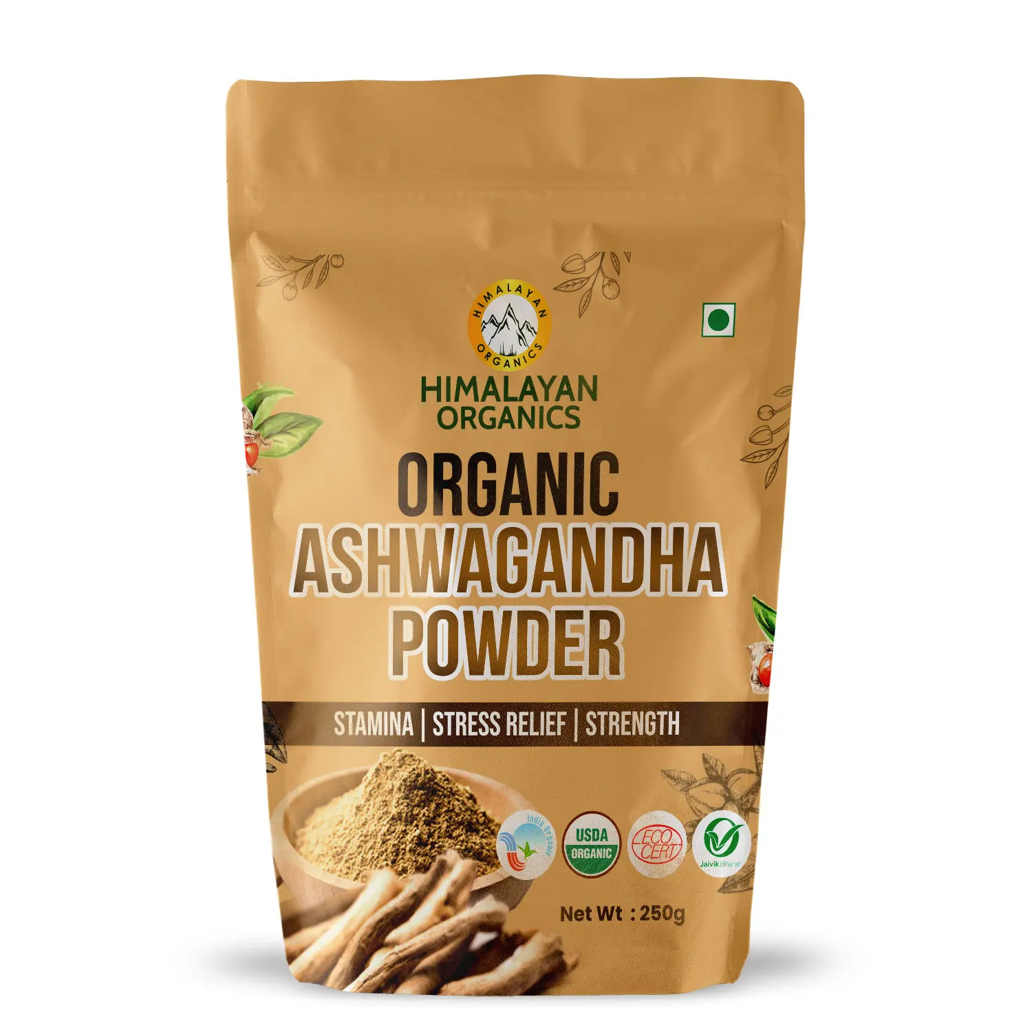 Himalayan Organics Certified Organic Ashwagandha Powder Withania Somnifera Supplement - Promotes Better Strength & Stamina