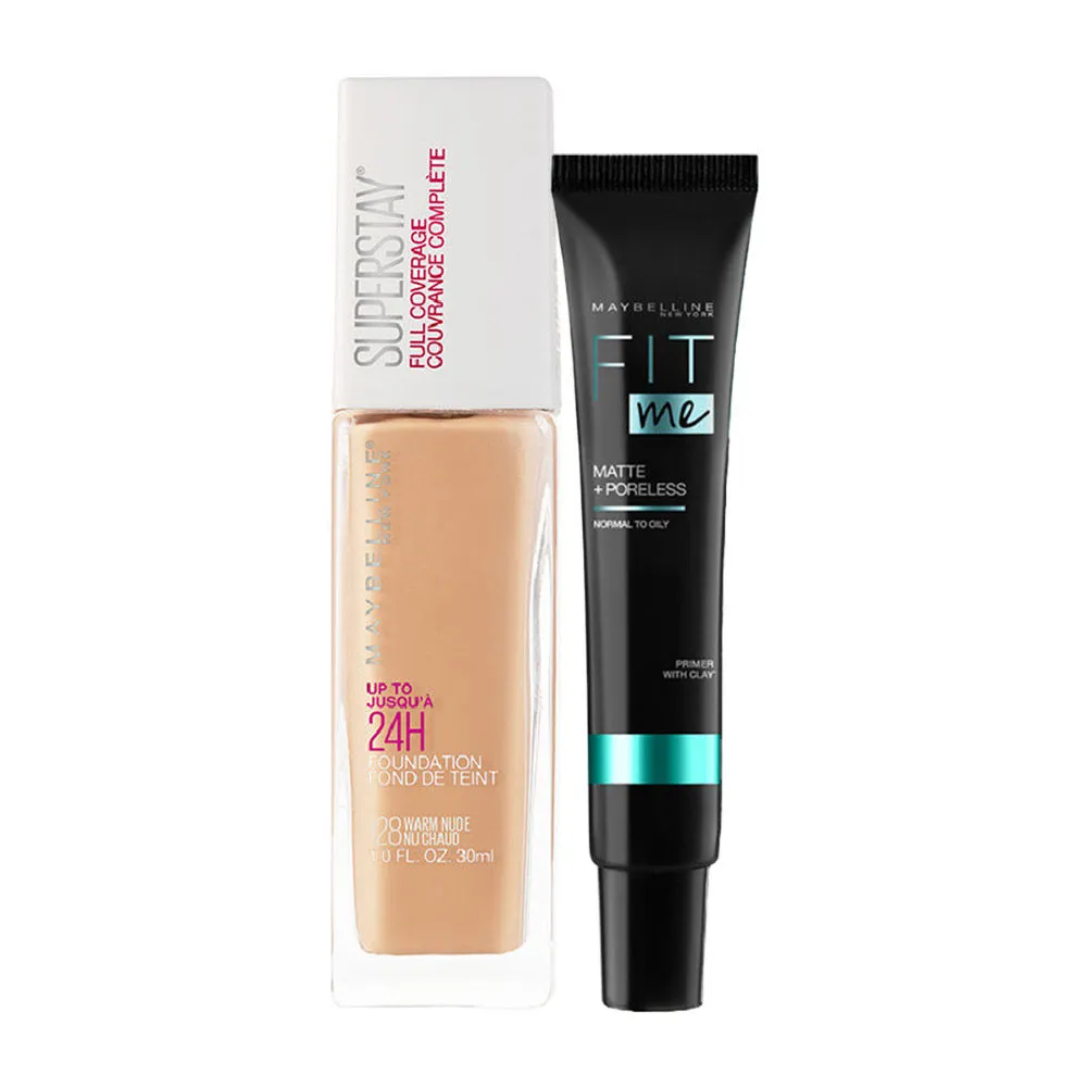 Maybelline New York Matte Primer + Super Stay Full Coverage Foundation- 128 Combo