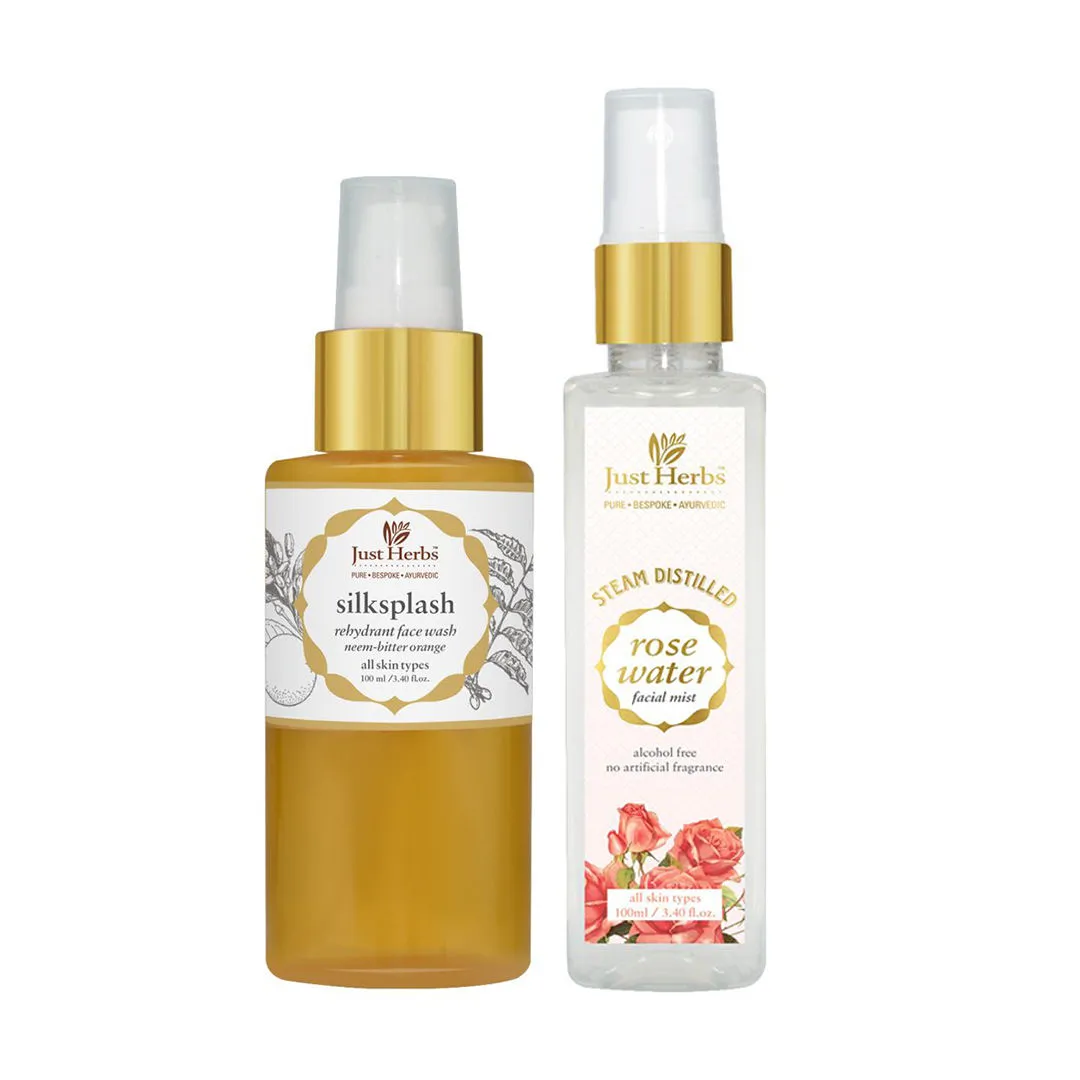 Just Herbs Rehydrant Facewash & Rose Water Facial Mist Combo