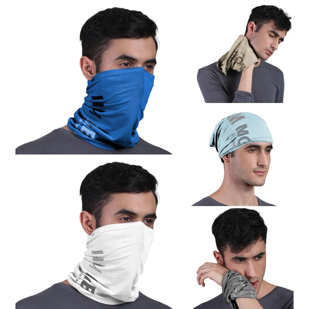 FREECULTR Unisex Printed Bamboo Bandana Anti Microbial Multipurpose Cloth Face Mask (pack Of 5)