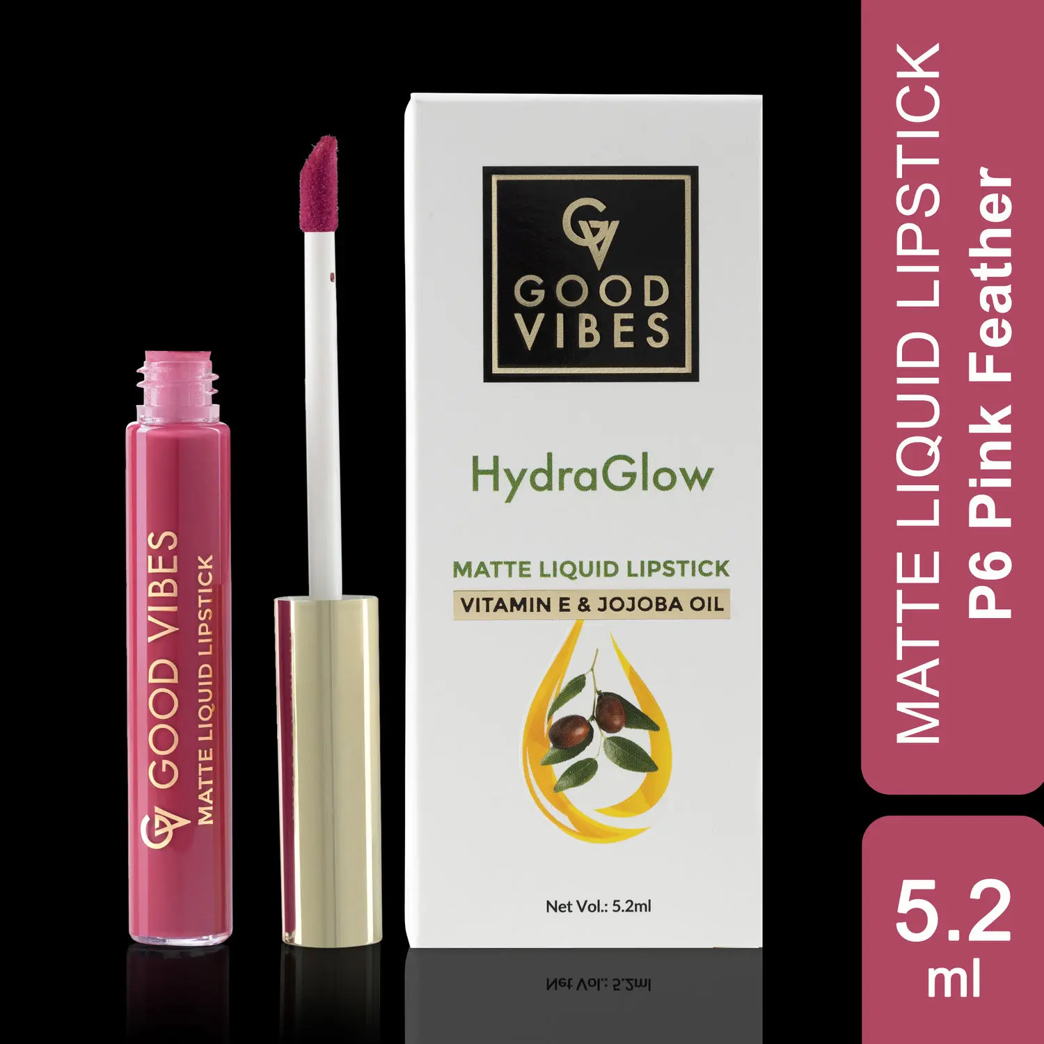 Good Vibes HydraGlow Matte Liquid Lipstick| Jojoba & Vitamin E| Pink Feather (P6) - (5.2ml)