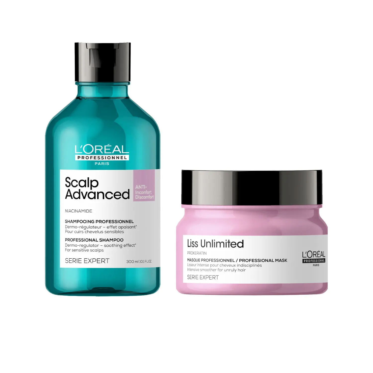 L'Oreal Professionnel Scalp Advanced Anti-Discomfort Dermo-Regulator Shampoo + Combo of Serie Expert Liss Unlimited Mask(300ml + 250gm)