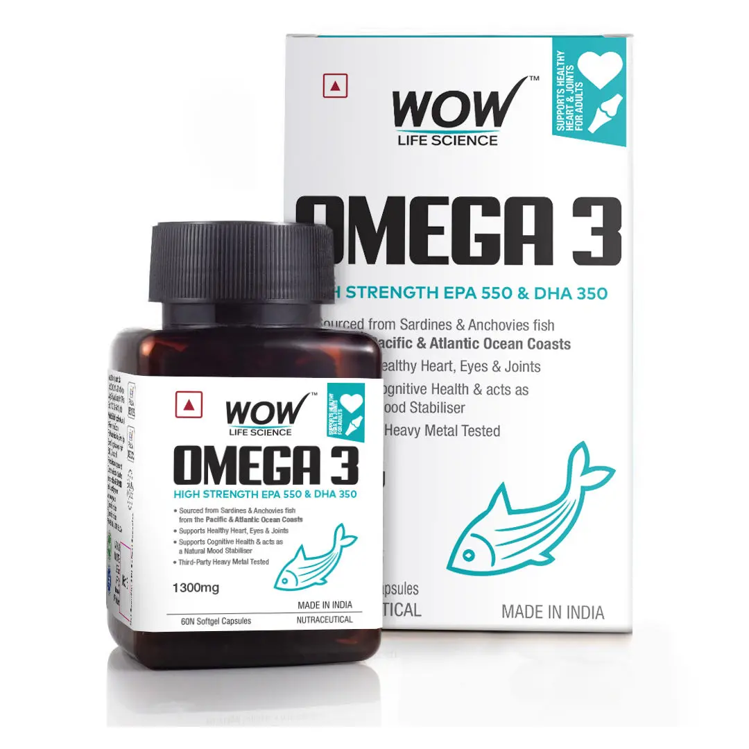 WOW Life Science Omega-3 Capsules With Fish Oil - Fatty Acid Enriched 60 Capsules - 60 Capsules