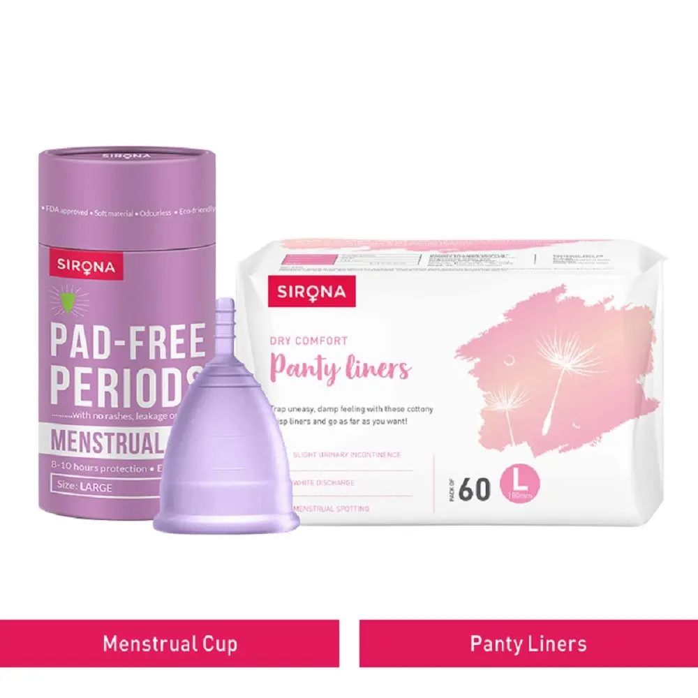 Sirona FDA Approved Reusable Menstrual Cup (Large) with Ultra-Thin Premium Panty Liners (L)