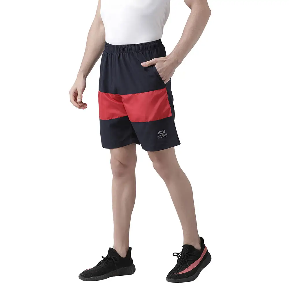 Masch Sports Mens Regular Fit Polyester Shorts (MSSH 0619 CS FMP NBR),  Medium  Navy Blue and Red