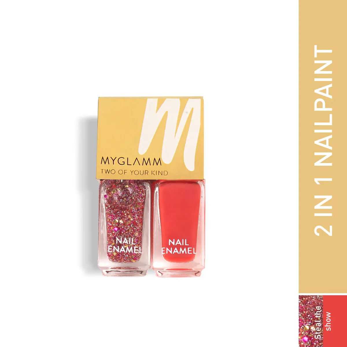 MyGlamm Two Of Your Kind Nail Enamel Duo Glitter Collection-Steal The Show-2x5ml