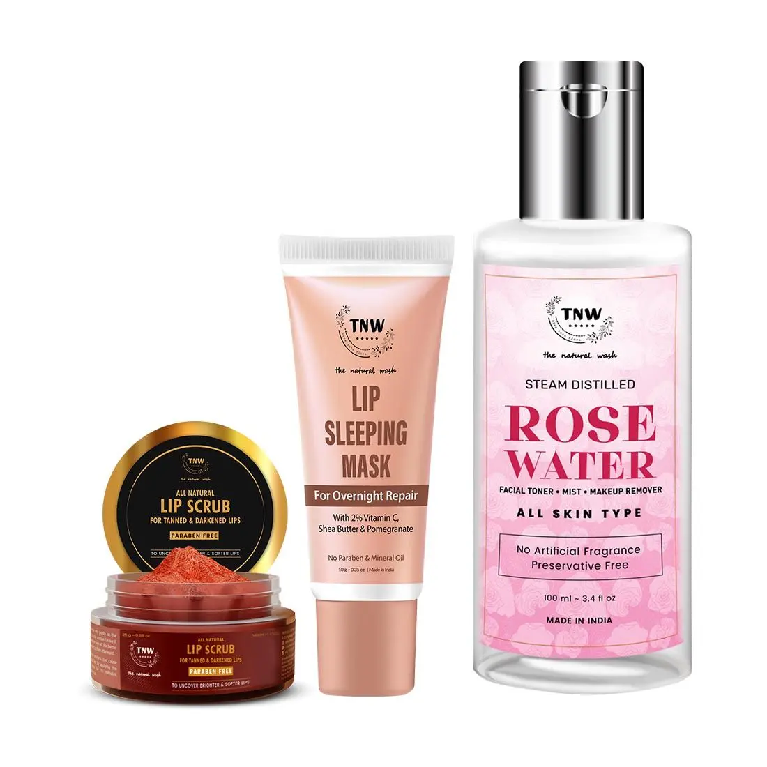 Combo of 3- Lip Sleeping Mask 10g + Lip Scrub 25g + Rose Water 100ml