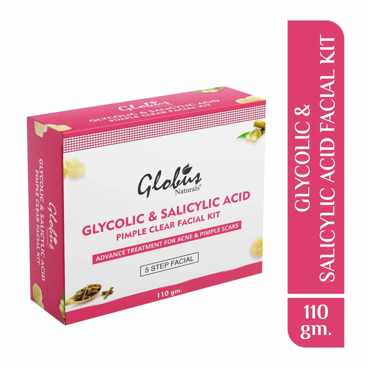 Globus Naturals Pimple Clear Glycolic Acid Facial Kit For Anti- Acne|Dark Spots|Beautiful & Glowing Skin (110 g)