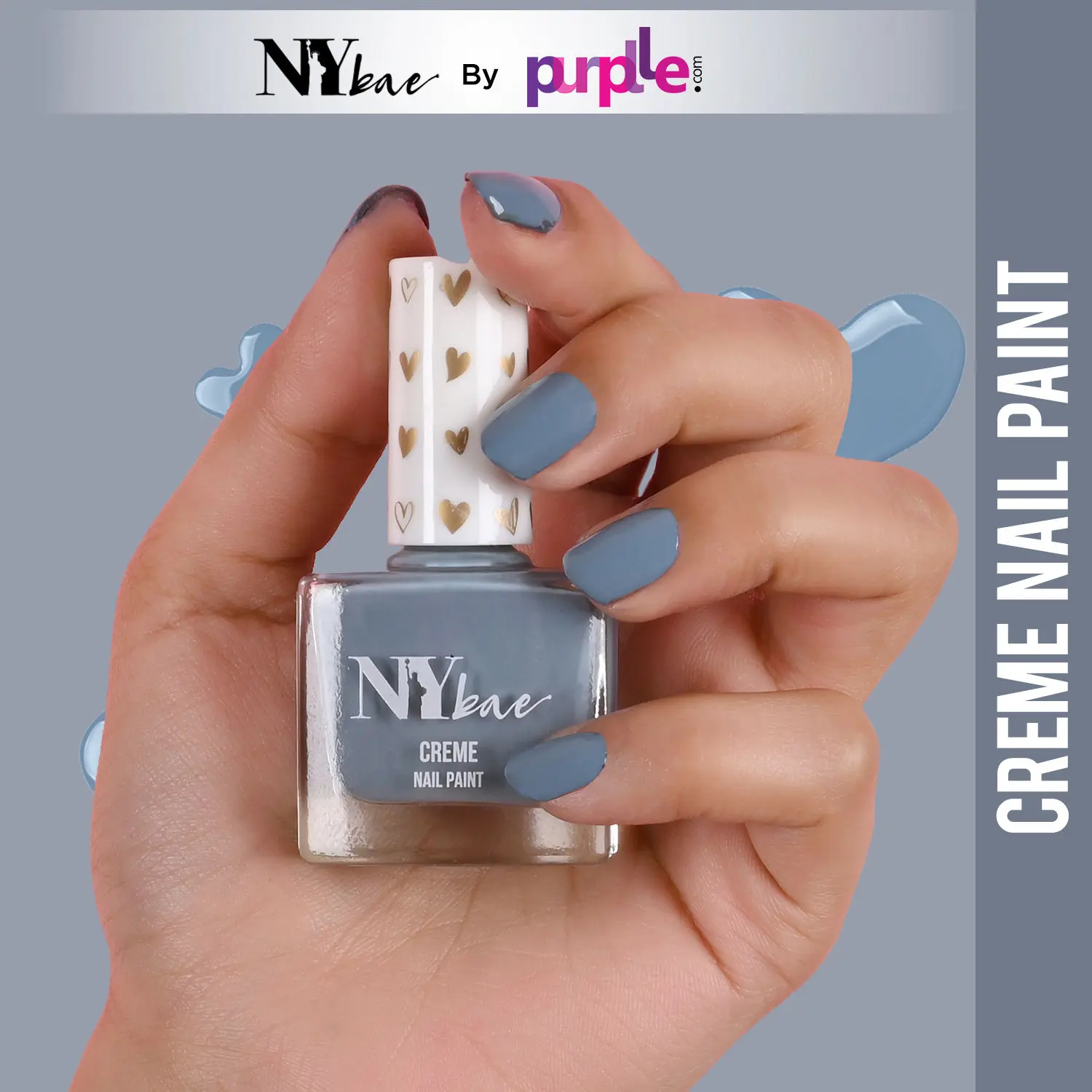 NY Bae Creme Nail Paint - Stone Blue 11 (10 ml) | Blue | Rich Pigment | Chip-proof | Full Coverage | Travel Friendly | Vegan