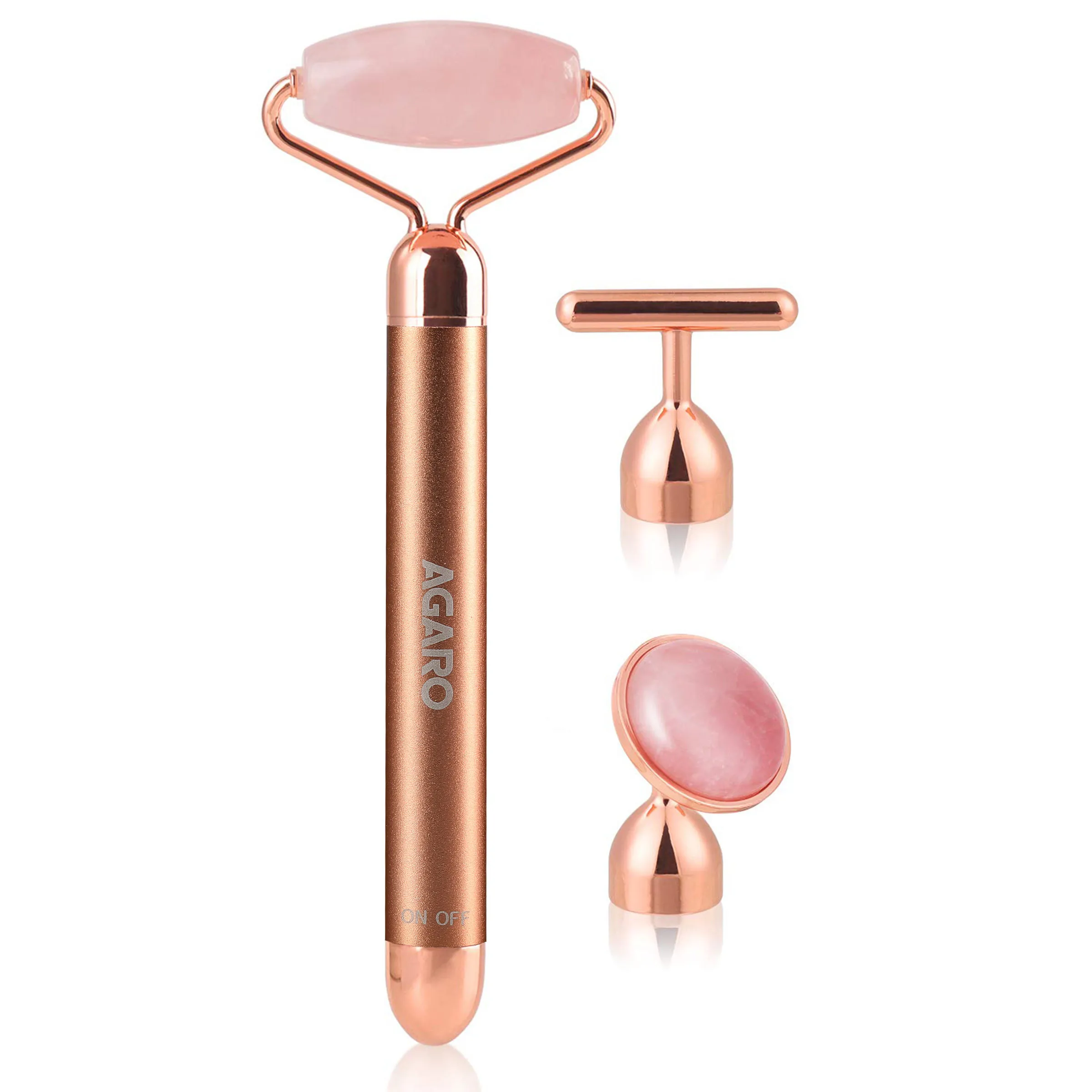 Agaro 3-in-1 Electric Rose Quartz Face Roller, Anti-aging Facial Massager, Rose Gold