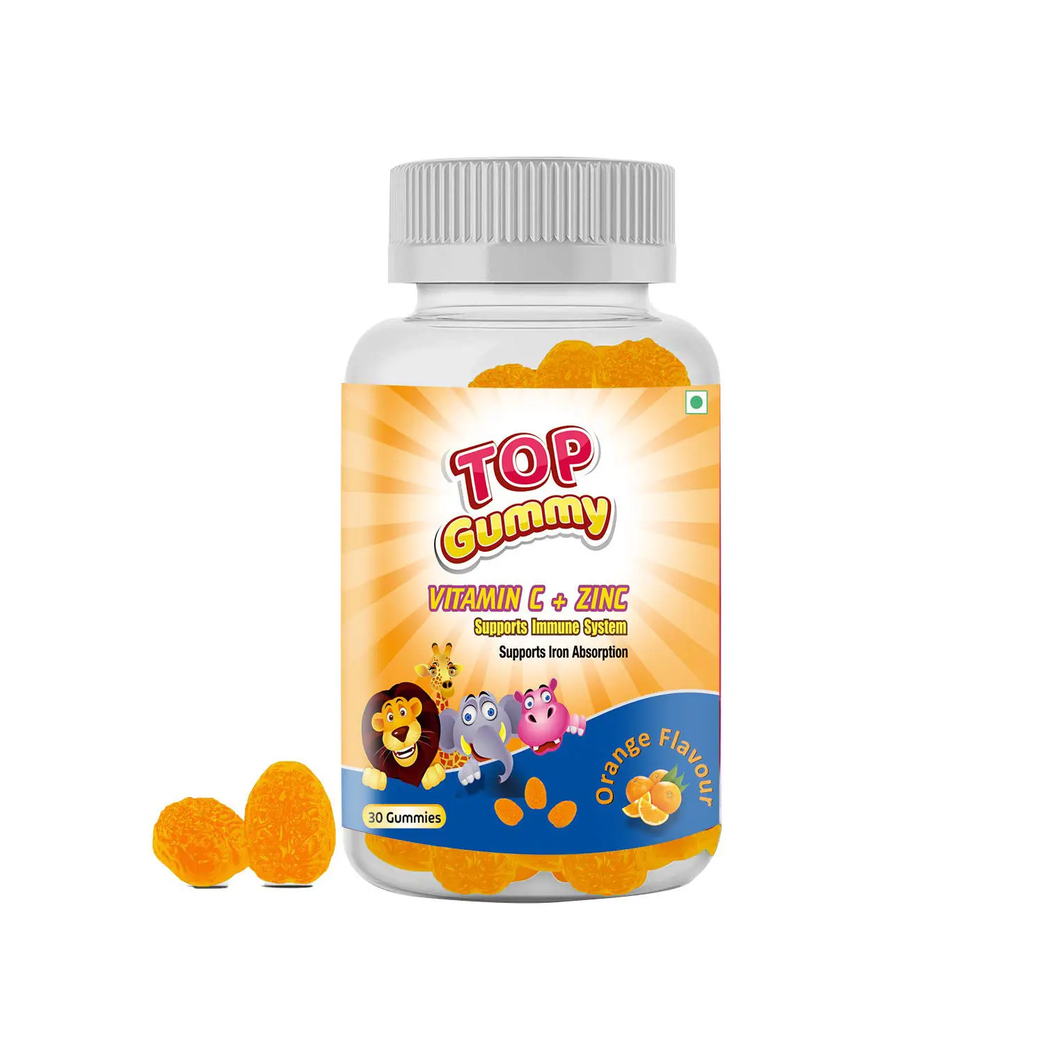 Top Gummy Vitamin C Zinc For Maximum Immune System Booster | Daily Essential Nutrients | Antioxidants | Gluten, Soy & Dairy Free - 30 Gummies (Orange Flavor)