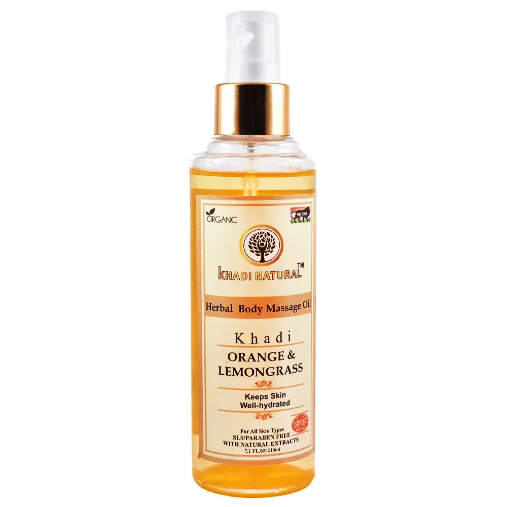 Khadi Natural Orange and Lemongrass Herbal Body Massage Oil,  210 ml  for All Skin Types