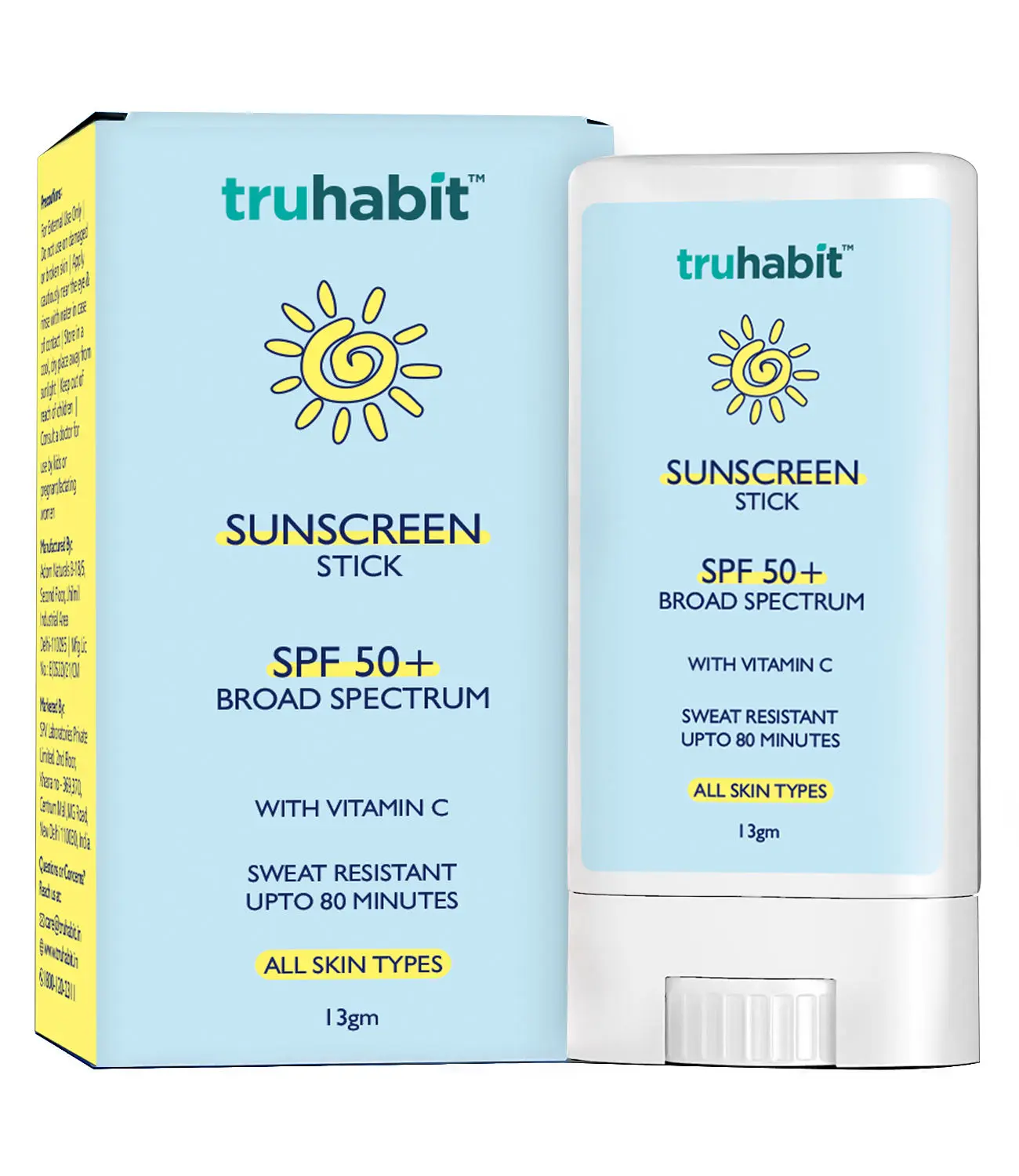 TruHabit Sunscreen Stick SPF 50 for Face; Sunscreen for Women & Men; Dermatologically Tested Sun Screen Protector SPF 50; Vitamin C Sunstick Sunscreen for Oily Skin & Sunscreen for Dry Skin (13gm)