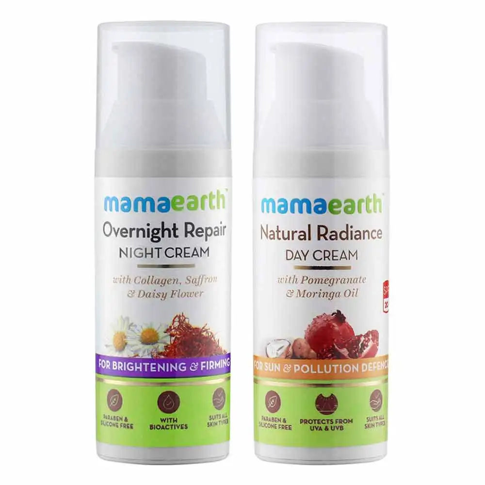 Mamaearth Natural Radiance Day Cream and Overnight Repair Face Cream,  2 Piece(s)/Pack  for All Skin Types