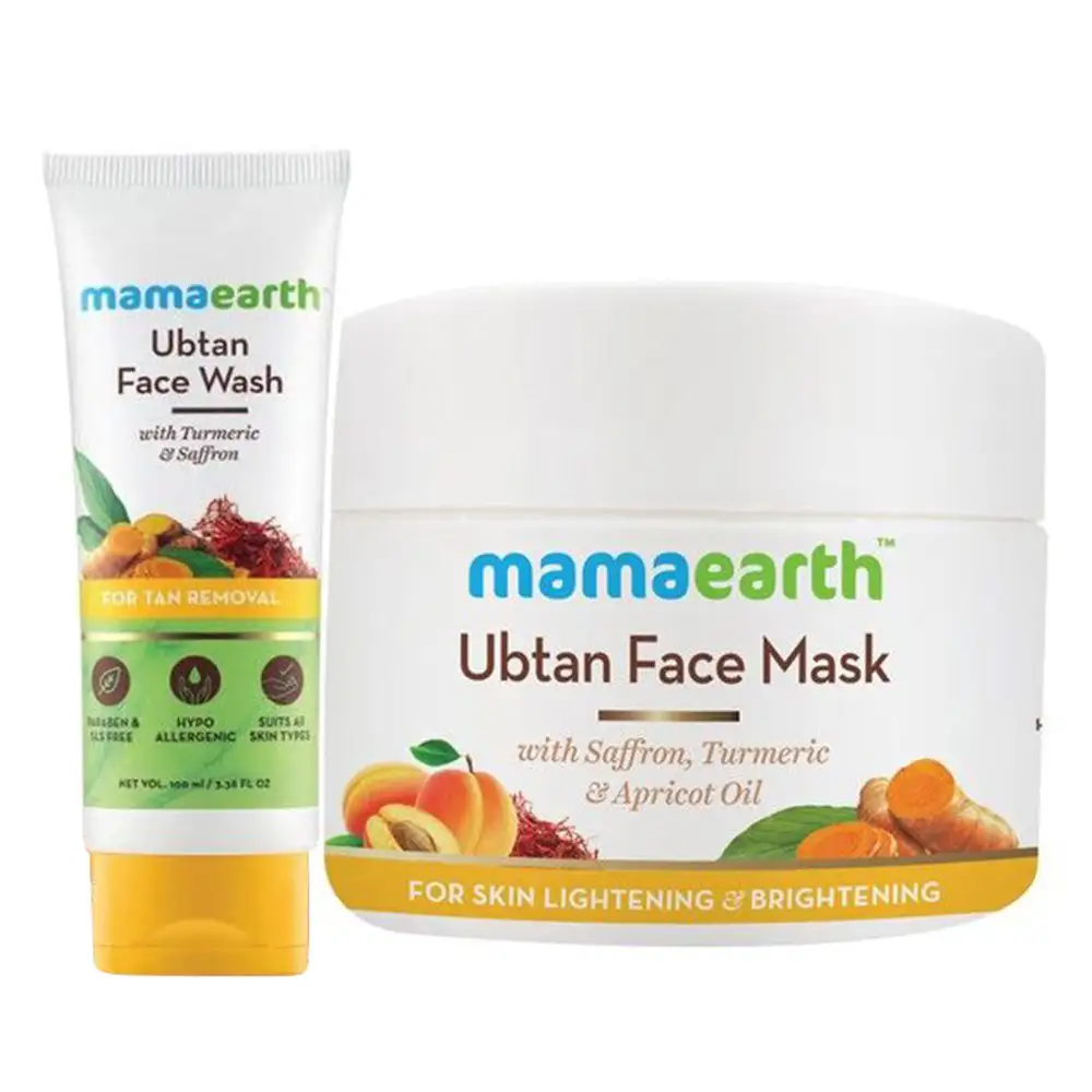 Mamaearth Skin Lightening & Brightening Combo,  2 Piece(s)/Pack  Ubtan Facemask 100ml + Ubtan Facewash 100ml with Turmeric & Saffron