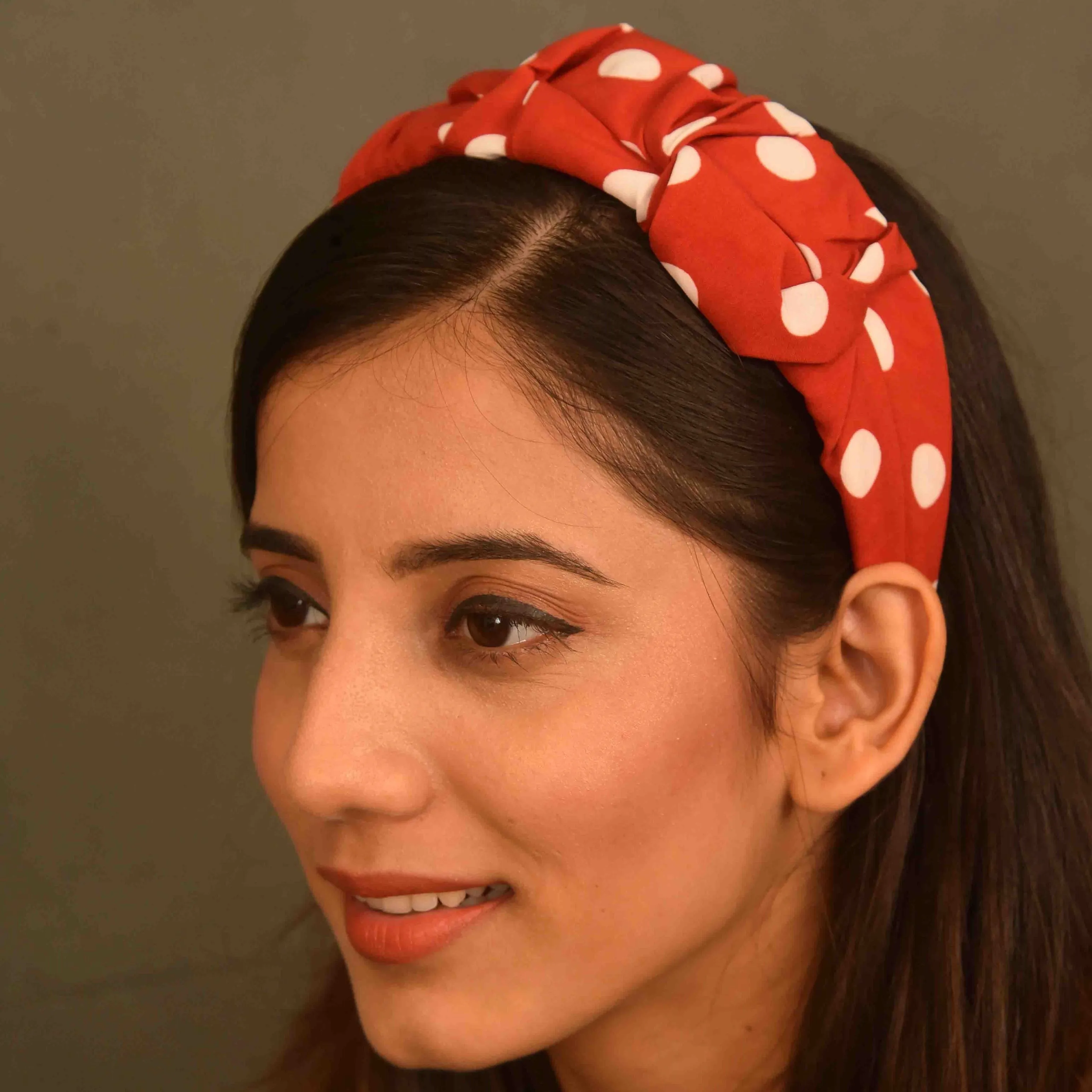 YoungWildFree Hair Bands Red Dotted Fancy Hairbands For Women- Comfortable Cotton Fabric