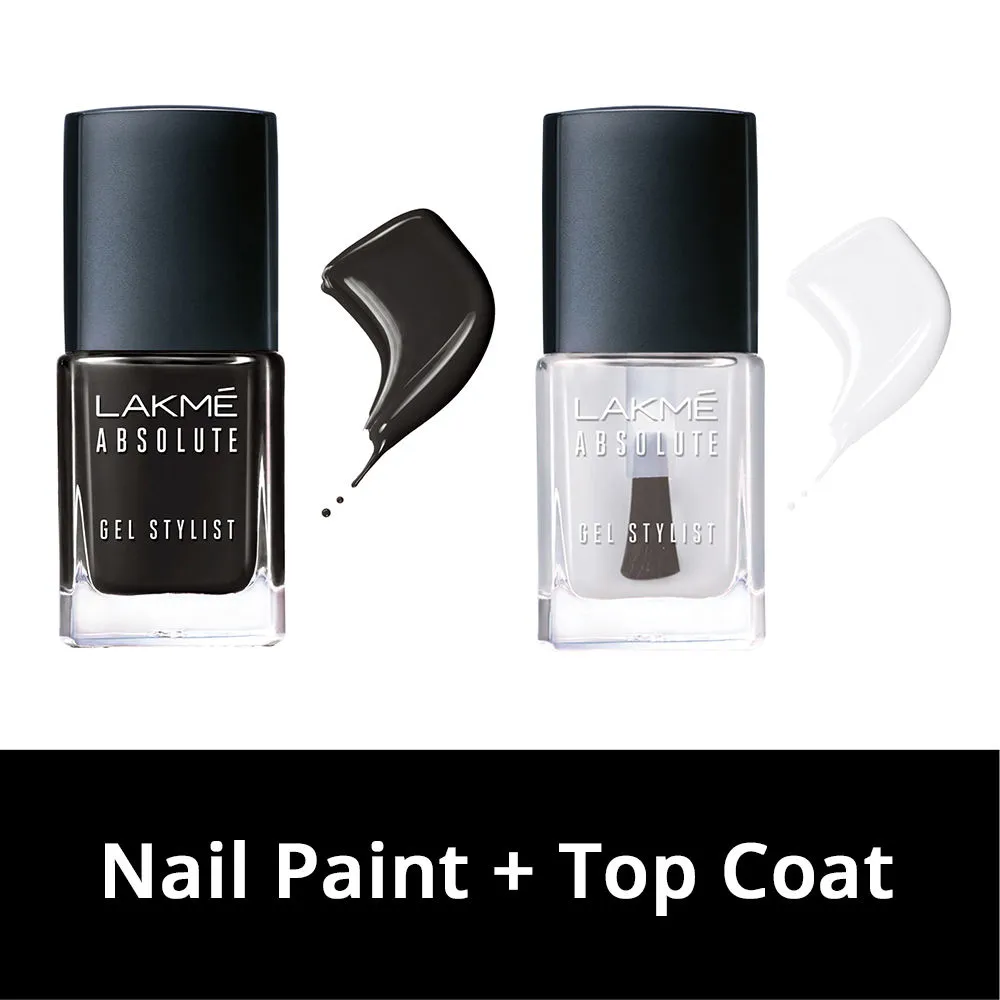 Lakme Absolute Gel Stylist Nail Polish - Carbon + Top Coat Combo