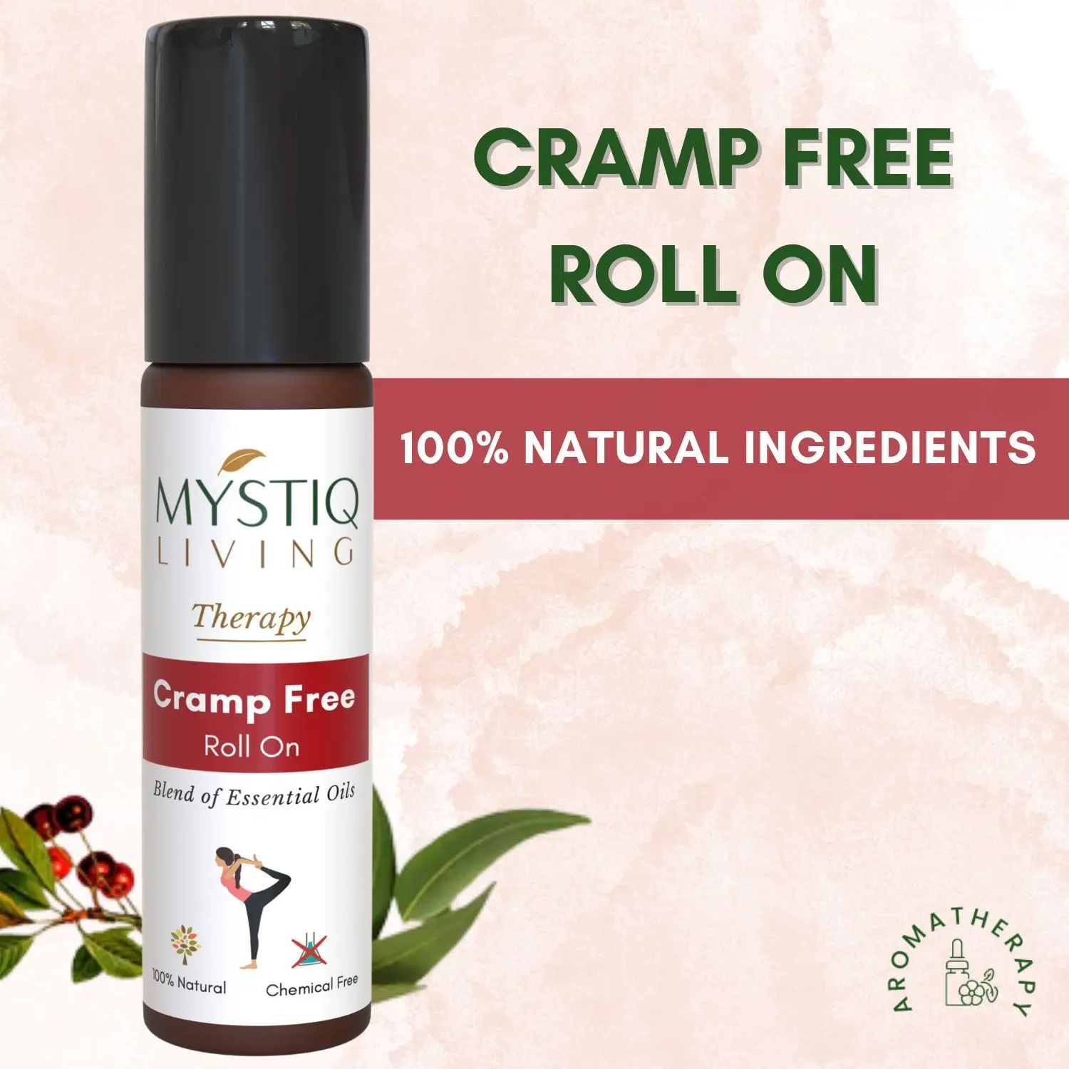 Mystiq Living Therapy - Cramp Free Roll On: Blend Of Pure Essential Oils in Roll On Bottle, Relief From Menstrual Pain, Muscle Cramp Relief