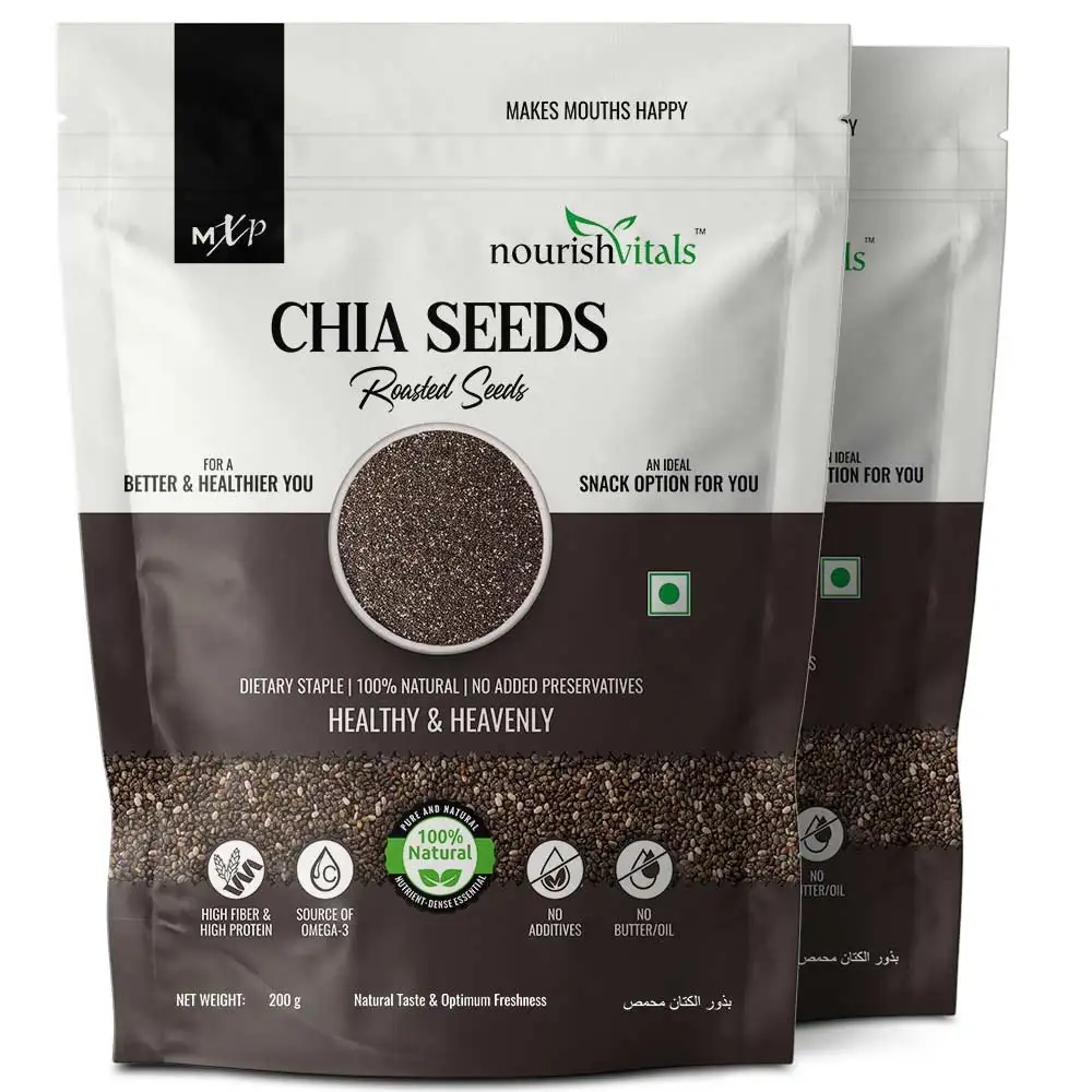 NourishVitals Roasted Chia Seeds,  0.2 kg  Natural (Pack of 2)