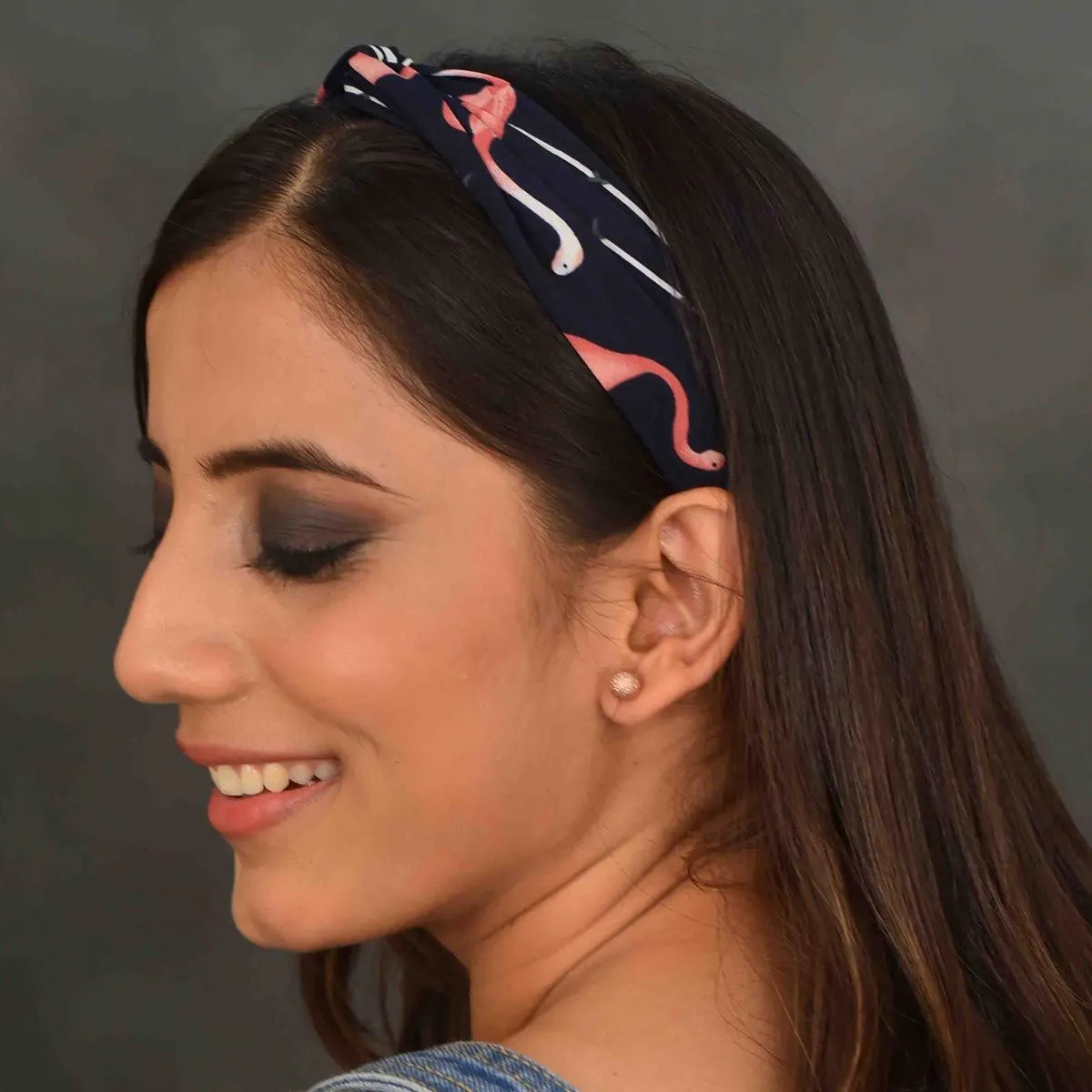 YoungWildFree Blue Flamingo Printed Elastic Knot Wrap Hair Band- Cute Simple Daywear For Women