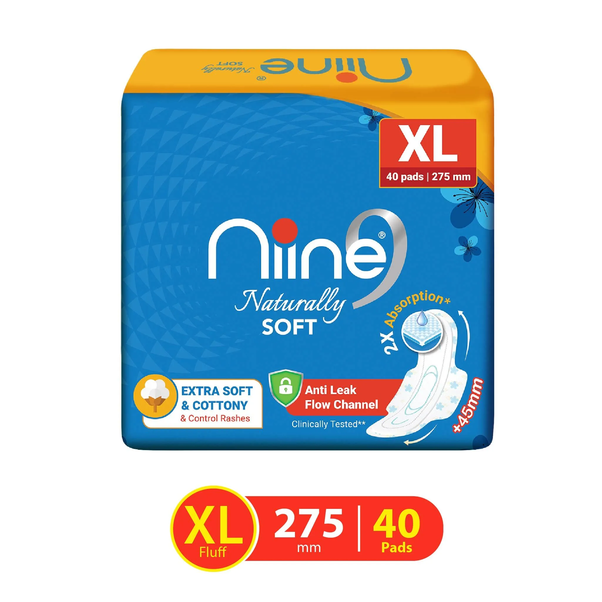 Niine Naturally Soft Sanitary Napkins Extra Long (275mm)