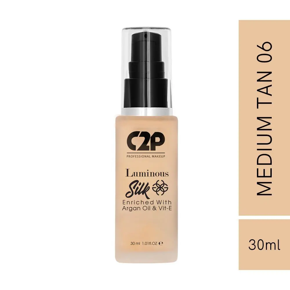 C2P Pro Luminous Silk Liquid Foundation Enriched with Argan Oil & Vitamin E - Medium Tan 06