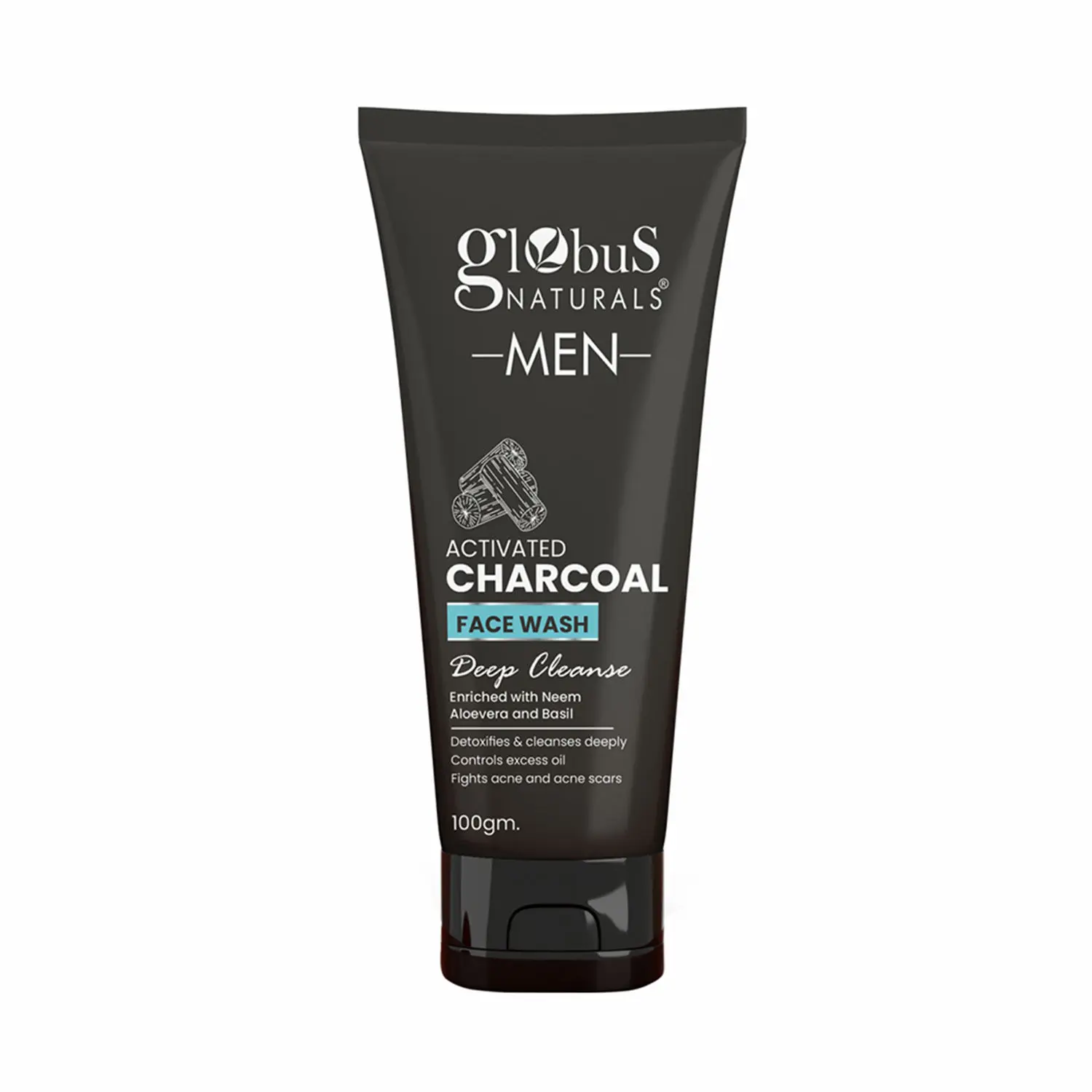 Globus Naturals Anti Pollution & Anti Acne Charcoal Face Wash, Detoxifying Cleanser, Fights Pollution and De-Tans skin, For Men with Oily & Acne Prone Skin, 100 gms