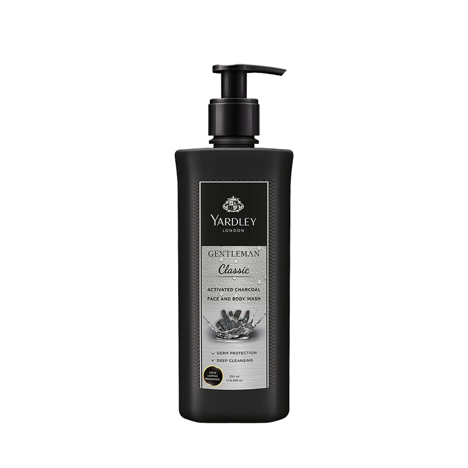 Yardley London Gentleman Classic, Face and Body wash for Men, With Activated Charcoal, Germ Protection & Deep Cleansing, 250ml Shower Gel