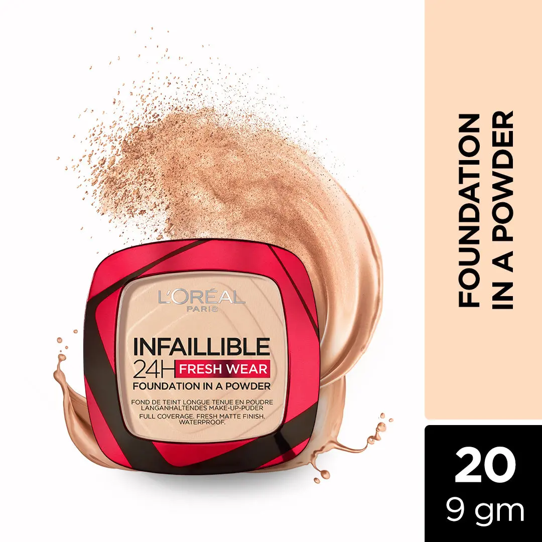 L'Oreal Paris Infallible 24H Fresh Wear Foundation, 20 Ivory, Powder, 9gm