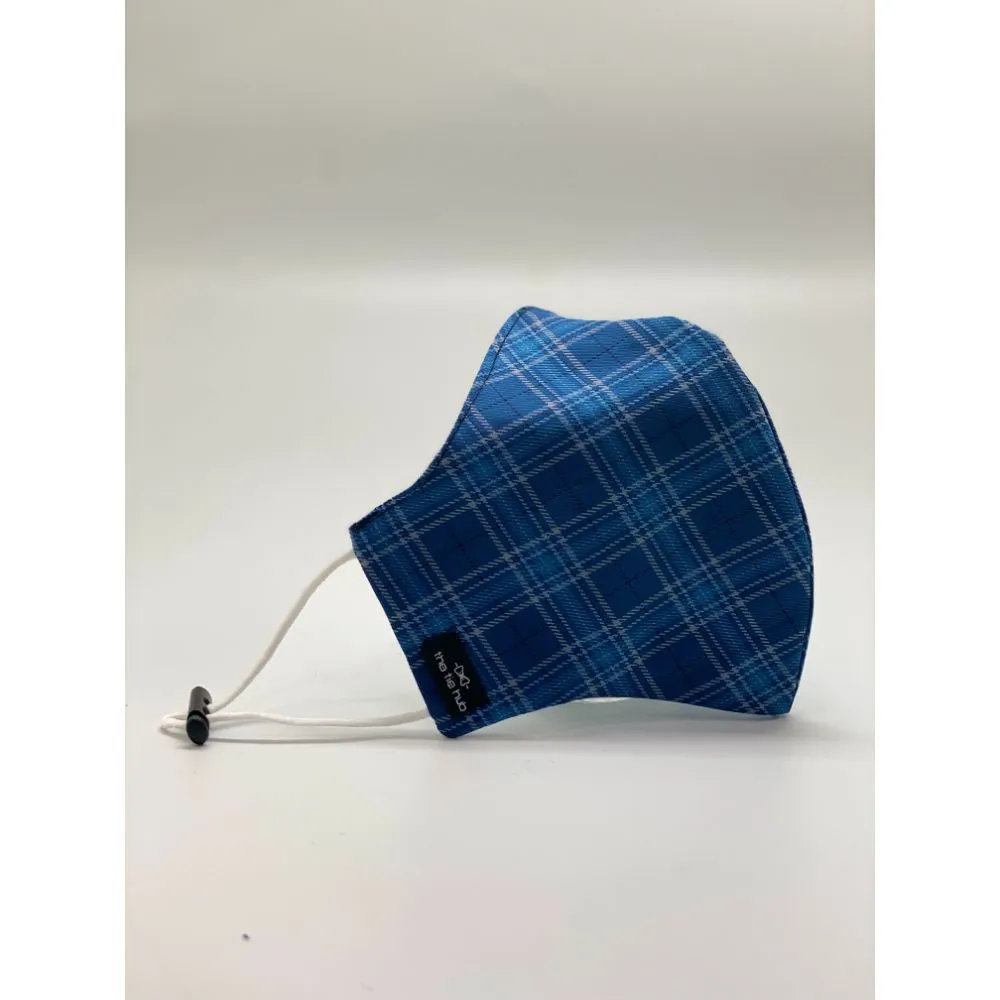 The Tie Hub Blue Checkered 100% Premium Cotton Reusable Reversible Face Mask