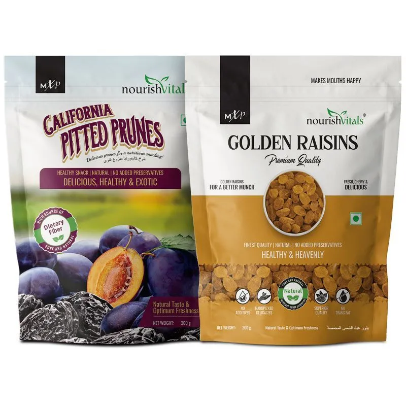 NourishVitals Combo, California Pitted Prunes + Golden Raisins Premium Quality