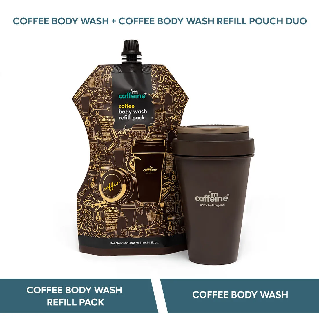 MCaffeine Coffee Body Wash Value Pack With Refill - Refreshing & Hydrating Soap Free Shower Gel