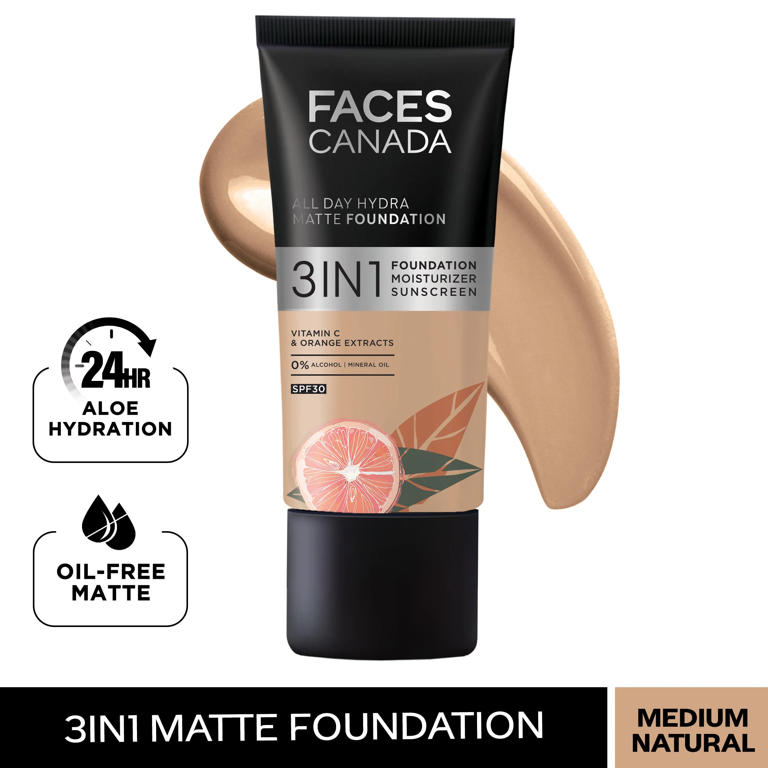 Faces Canada 3 In 1 All Day Hydra Matte Foundation - Medium Natural 022