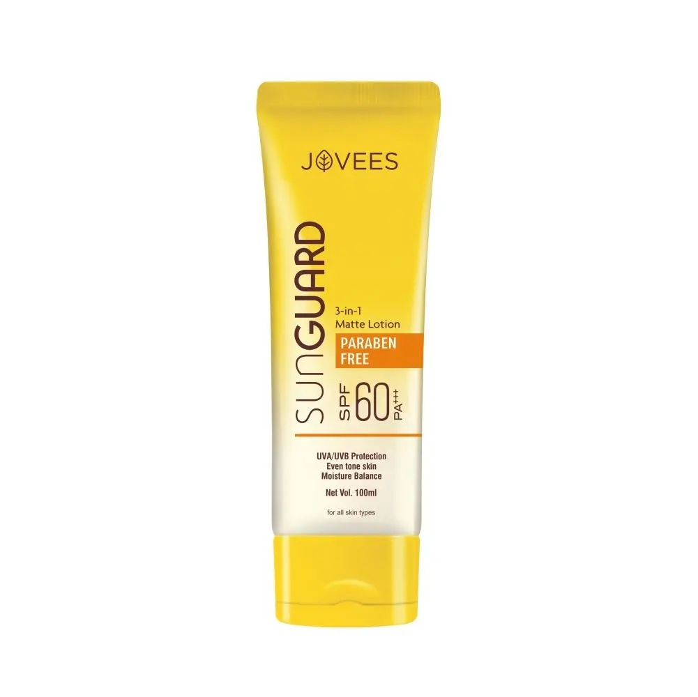 Jovees Herbal Sun Guard Lotion SPF 60 PA++++ | 3 in 1 Matte Lotion | Daily Use, UVA/UVB Protection, Moisture Balance, Even Tone Skin | Boot star 4 Rating | For Women/Men | Paraben and Alcohol Free | 100 ML