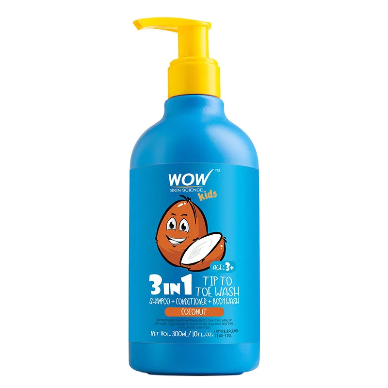 WOW Skin Science Kids Coconut 3 in 1 Tip to Toe Wash - Shampoo + Conditioner + Bodywash