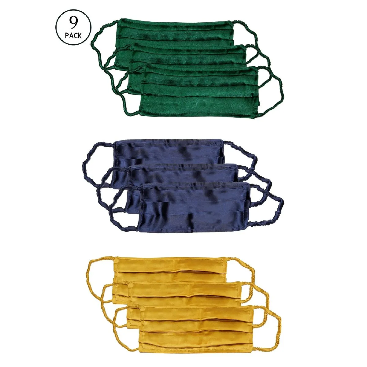 Bellofox Emerald, Sapphire And Citrine Sheen 3-layer 3-ply Satin Cotton Face Mask (pack Of 9)