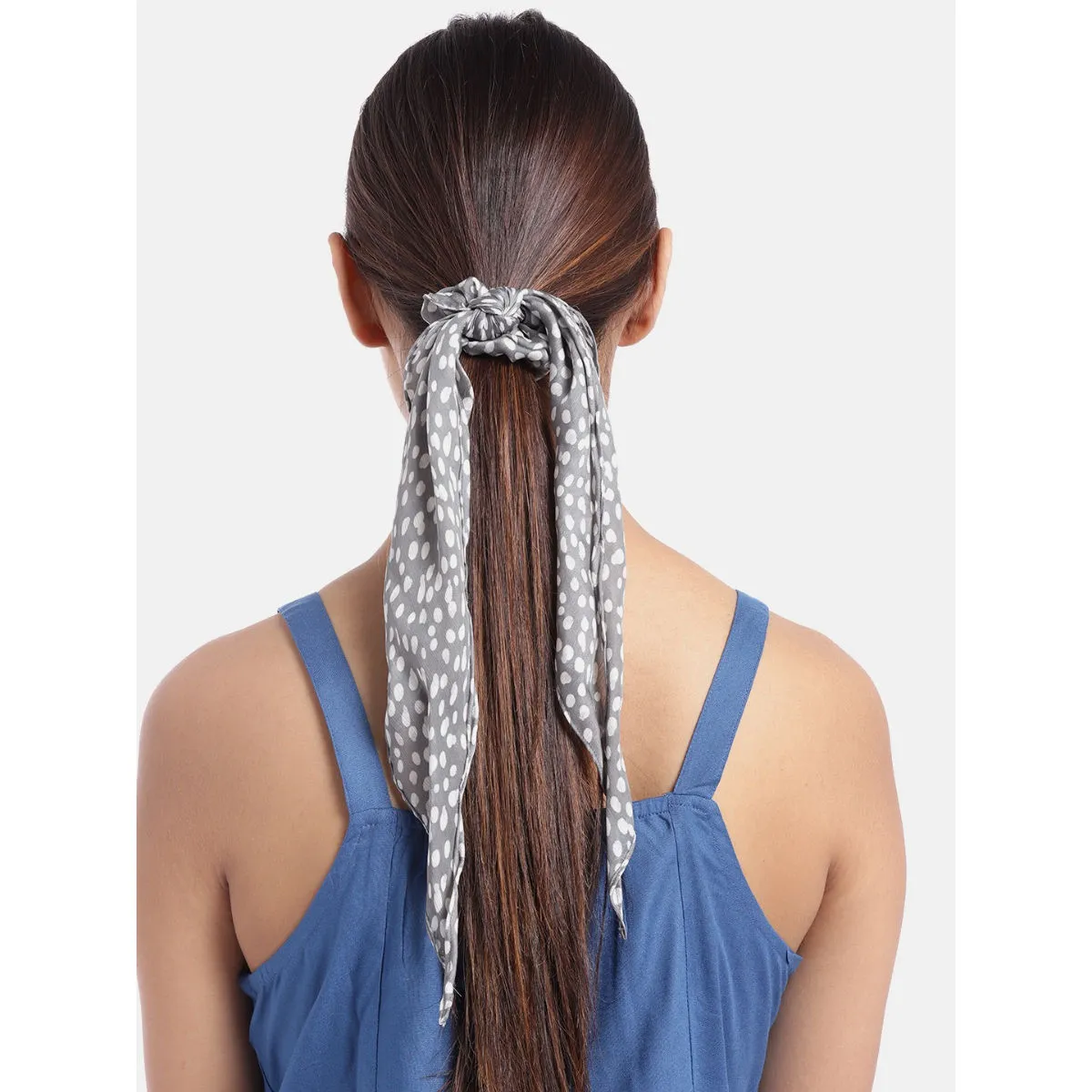 Blueberry White Doted Grey Ruffle Scrunchie