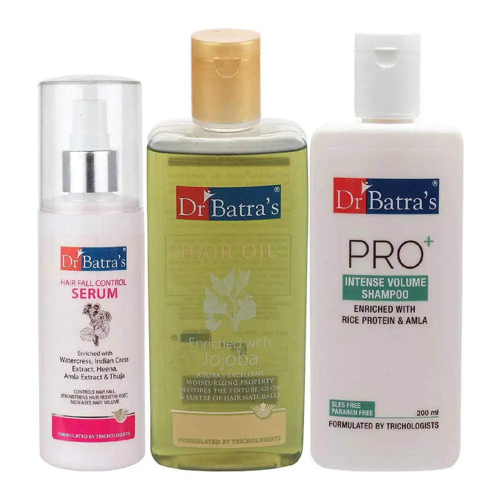 Dr Batra's Hair Fall Control Serum -125 ml, Pro+ Intense Volume Shampoo - 200 ml & Hair Oil - 200 ml Combo,  3 Piece(s)/Pack  Hair Care