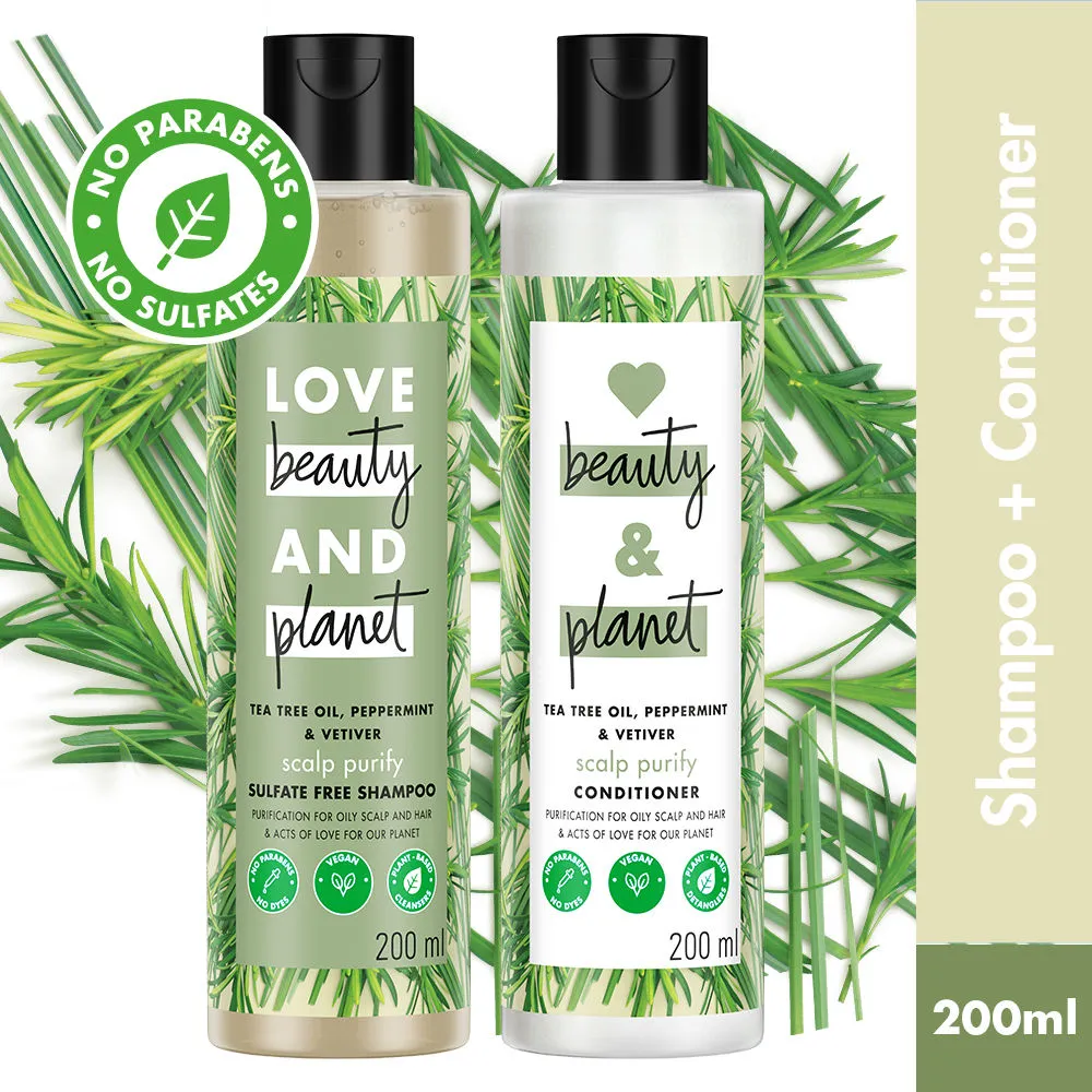 Love Beauty & Planet Tea Tree, Peppermint & Vetiver Sulfate Free Purifying Shampoo & Conditioner