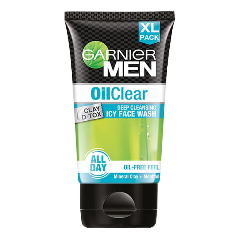 Garnier Men Oil Clear Face Wash, Clay D-tox Deep Cleansing Icy Face Wash